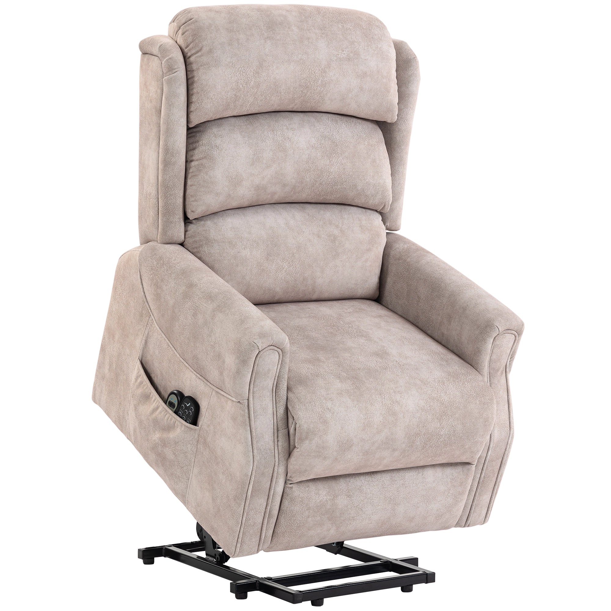 Fauteuil releveur électrique massage vibration et chaleur fauteuil relax électrique velours dossier inclinable coussin à ressorts poches latérales télécommande repose-pieds montage facile beige
