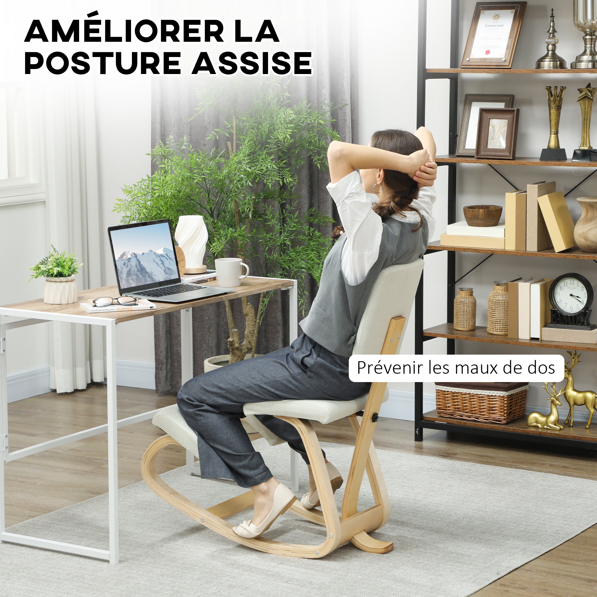 Chaise à genoux ergonomique avec dossier, siège assis genoux à bascule, tabouret ergonomique en bois, tabouret bureau orthopédique, correcteur de posture, soulager les douleurs au dos, crème