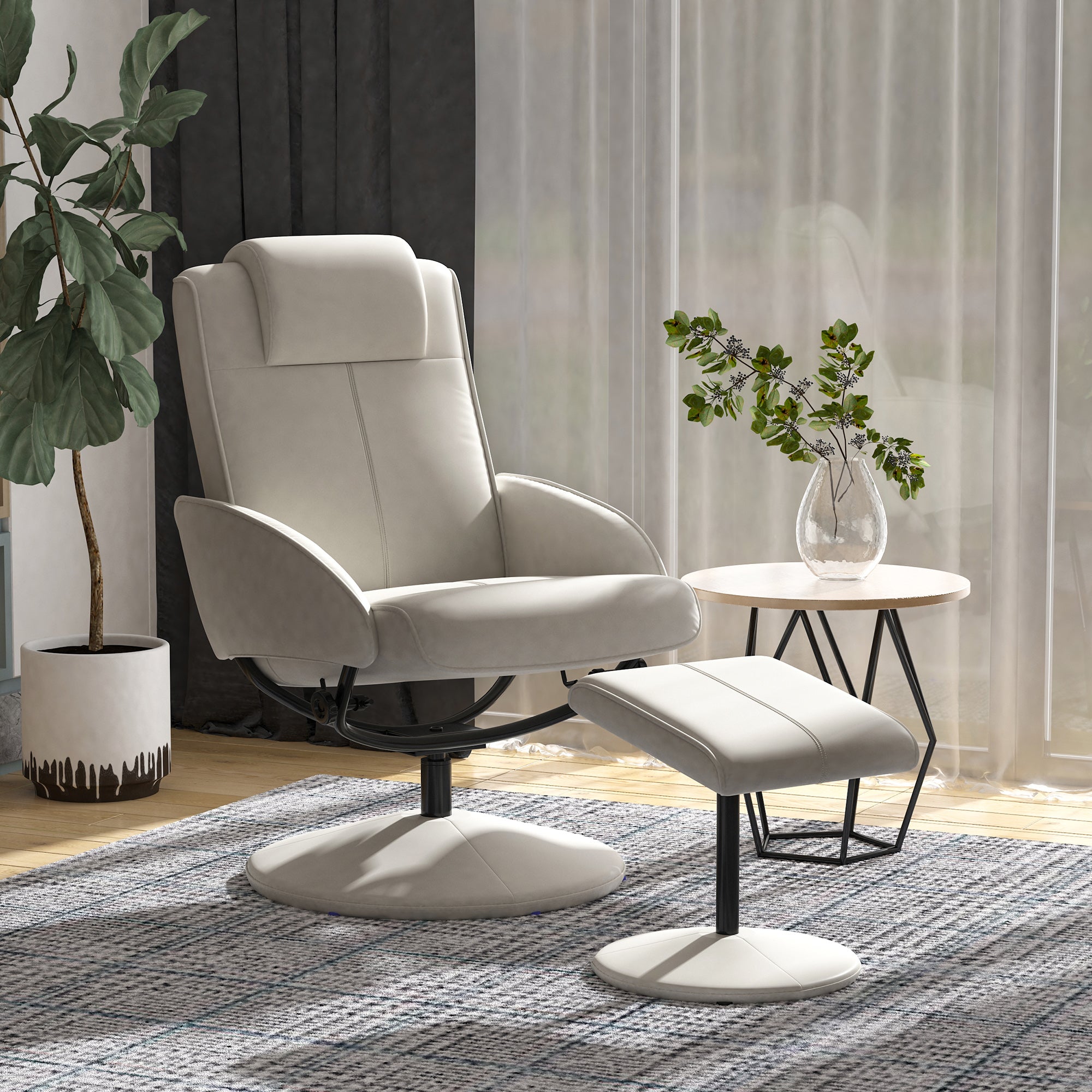 Fauteuil Relax inclinable Style Contemporain avec Repose-Pieds revêtement synthétique Acier Gris