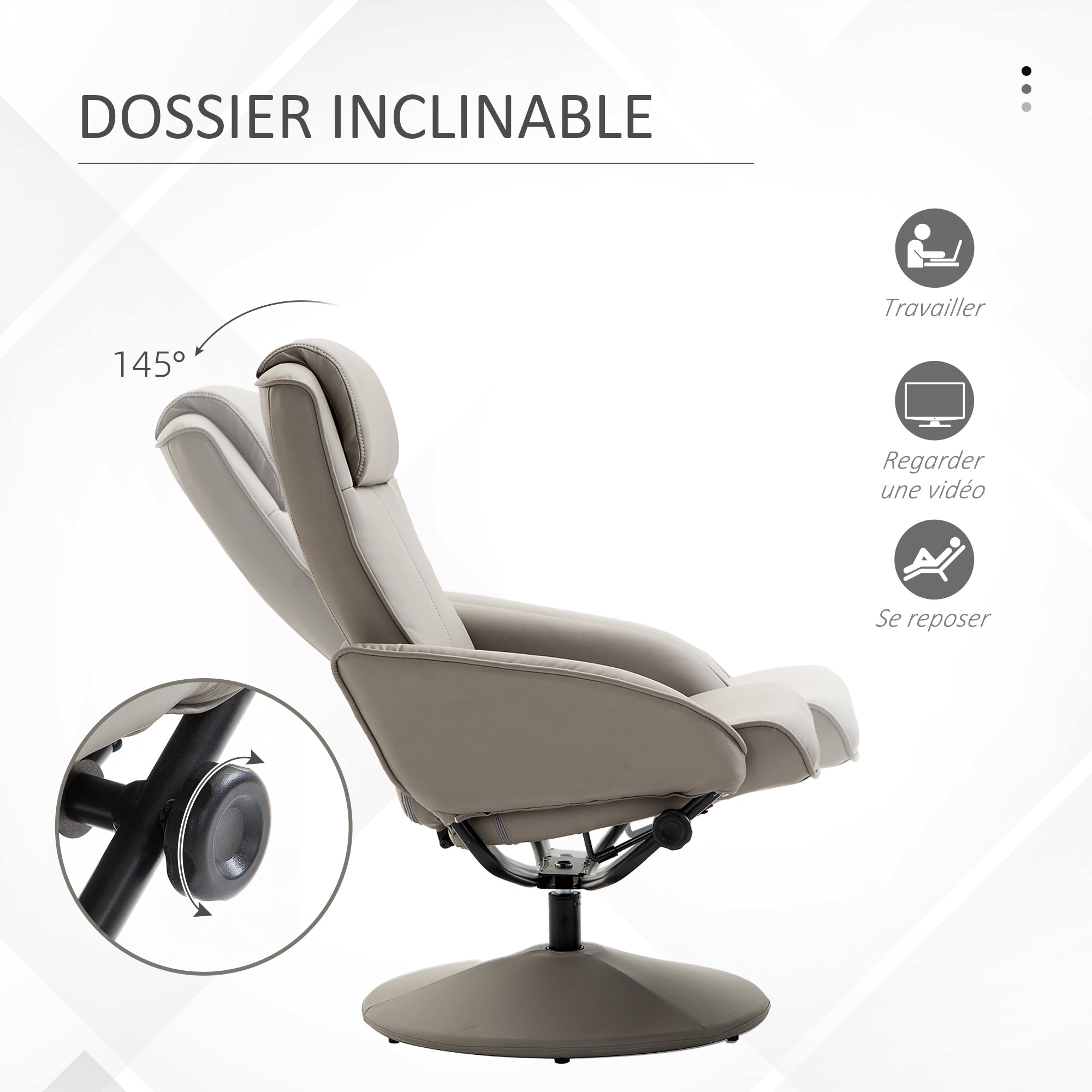 Fauteuil Relax inclinable Style Contemporain avec Repose-Pieds revêtement synthétique Acier Gris