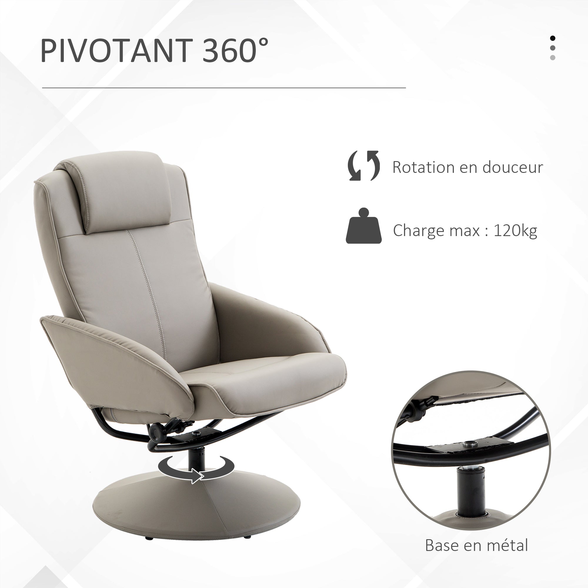 Fauteuil Relax inclinable Style Contemporain avec Repose-Pieds revêtement synthétique Acier Gris