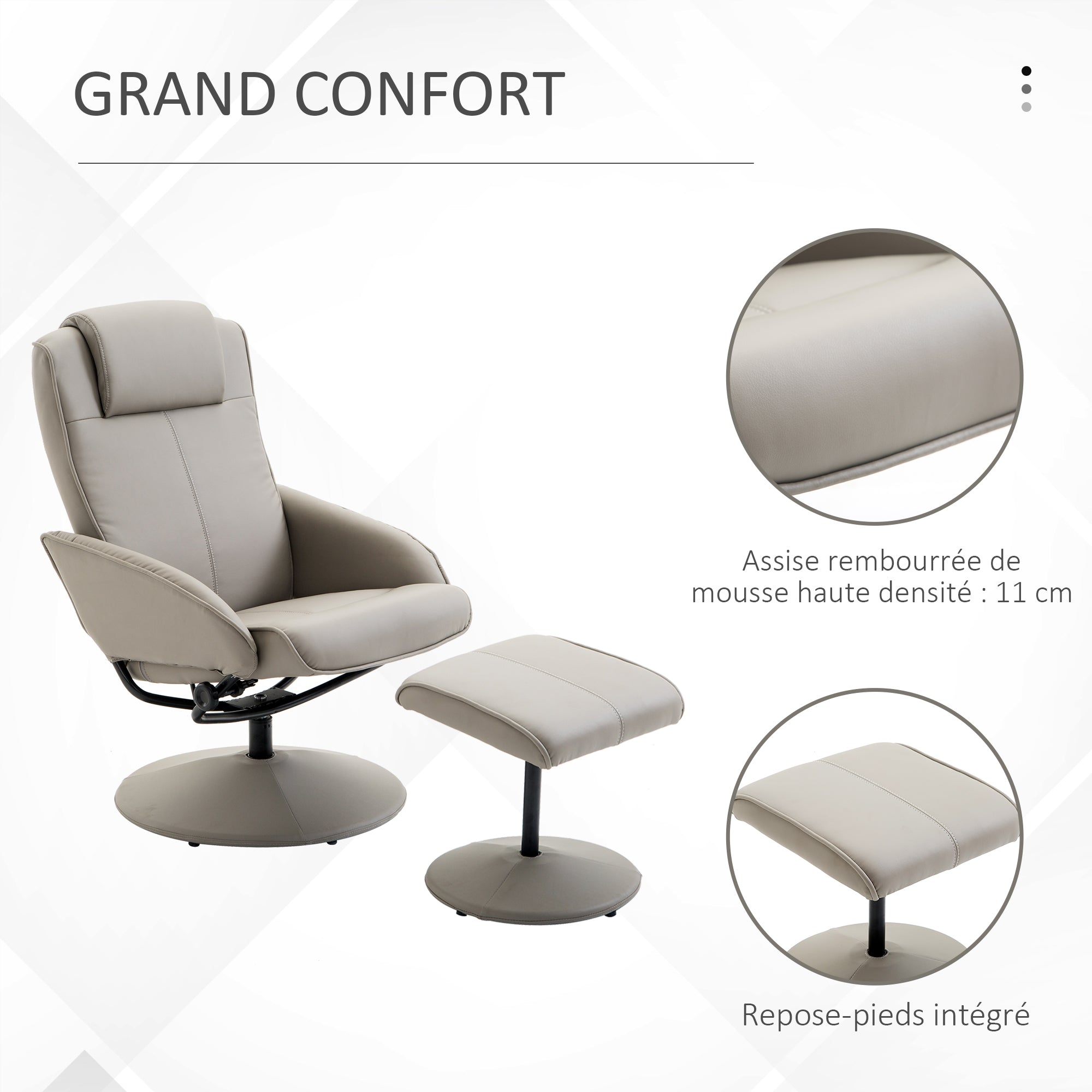 Fauteuil Relax inclinable Style Contemporain avec Repose-Pieds revêtement synthétique Acier Gris