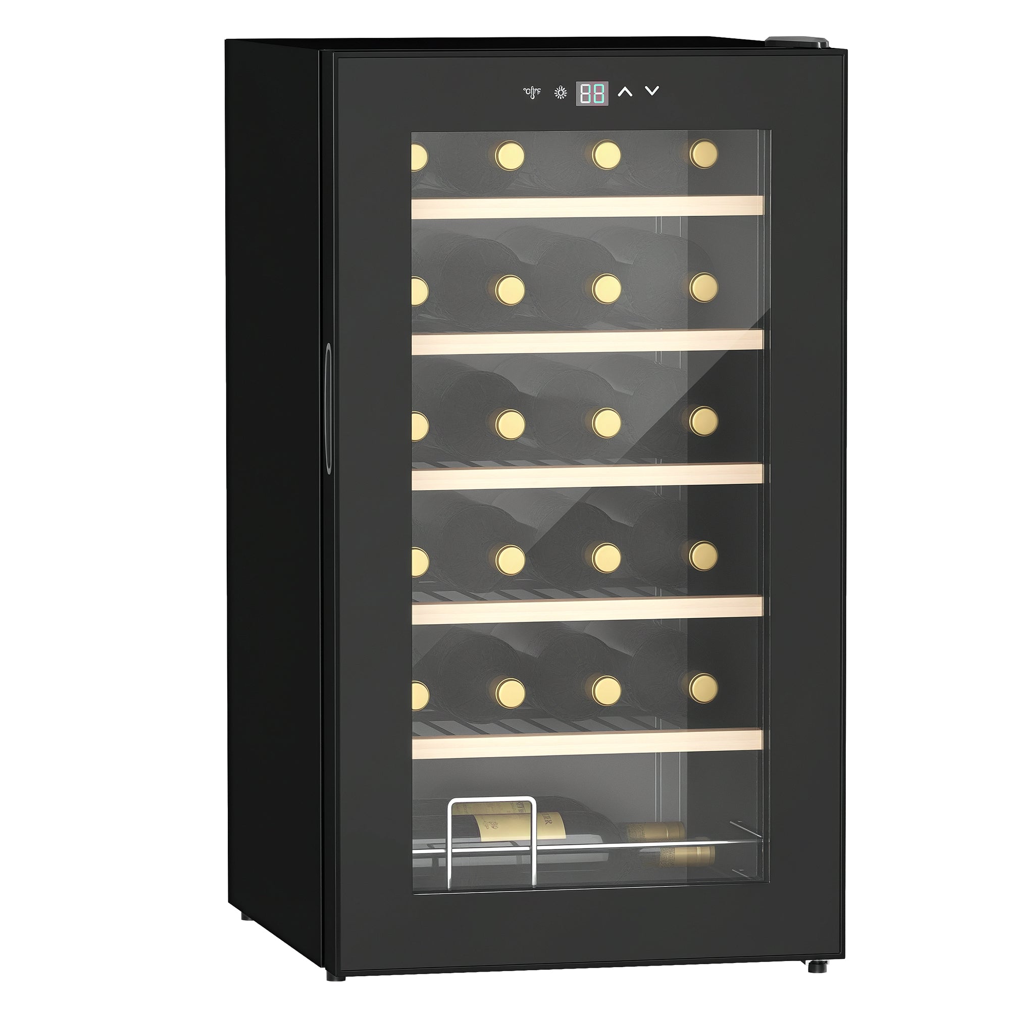 Cave à vin 24 bouteilles 65L, réfrigérateur à vin silencieux température réglable 5-20°, avec éclairage LED, panneau de commande tactile, haute performance 41dB noir