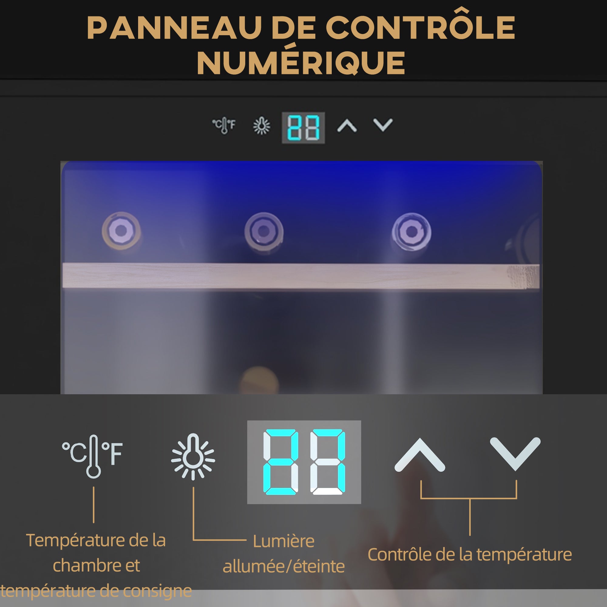 Cave à vin 24 bouteilles 65L, réfrigérateur à vin silencieux température réglable 5-20°, avec éclairage LED, panneau de commande tactile, haute performance 41dB noir