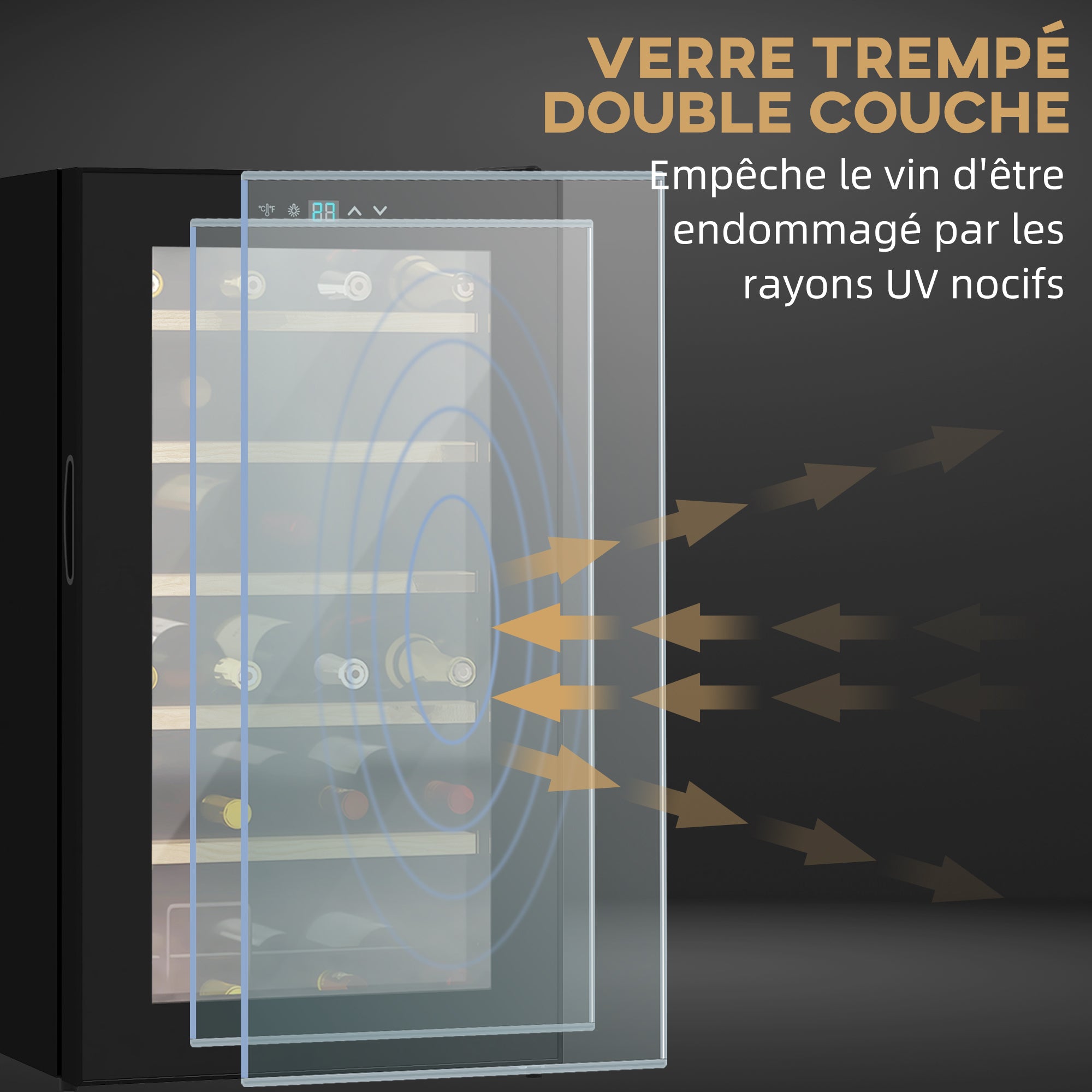 Cave à vin 24 bouteilles 65L, réfrigérateur à vin silencieux température réglable 5-20°, avec éclairage LED, panneau de commande tactile, haute performance 41dB noir