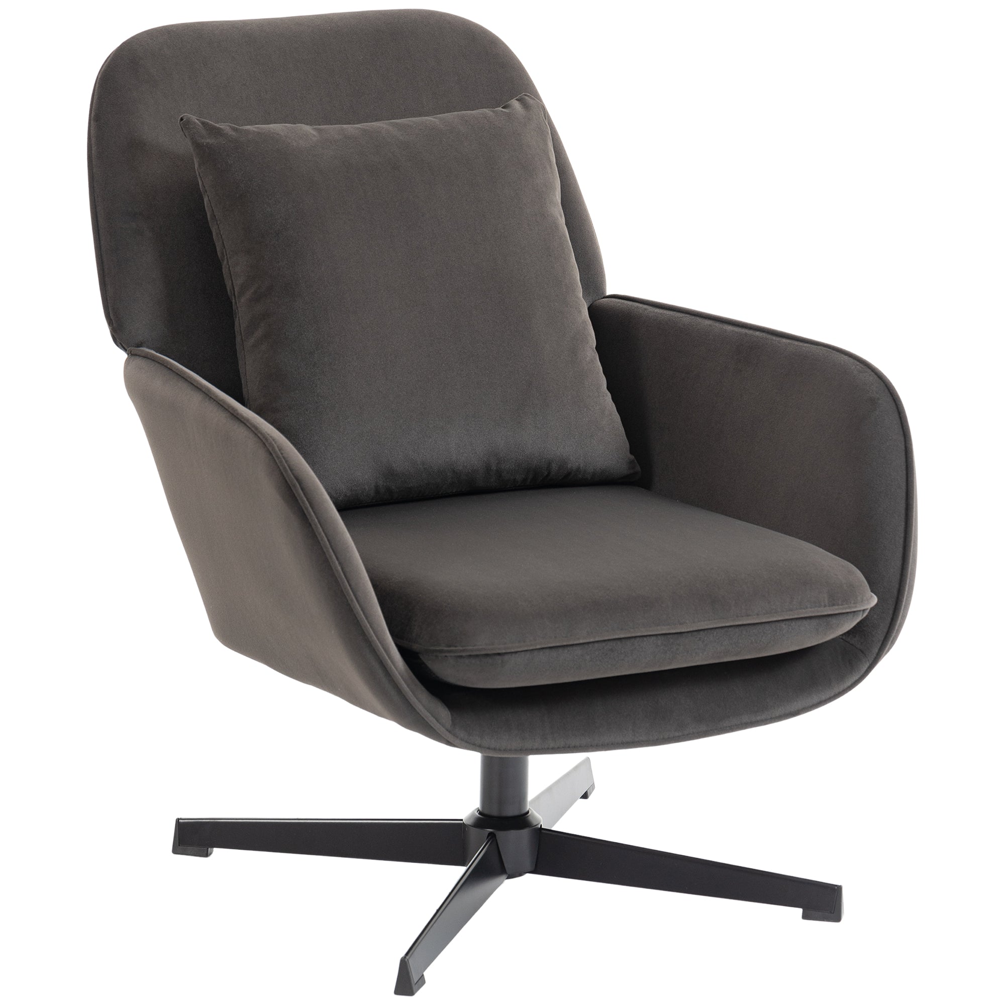 Fauteuil salon pivotant, fauteuil d'appoint rembourré en velours avec large assise, coussin et structure en métal, chaise de salon, chambre, coins lecture, gris foncé