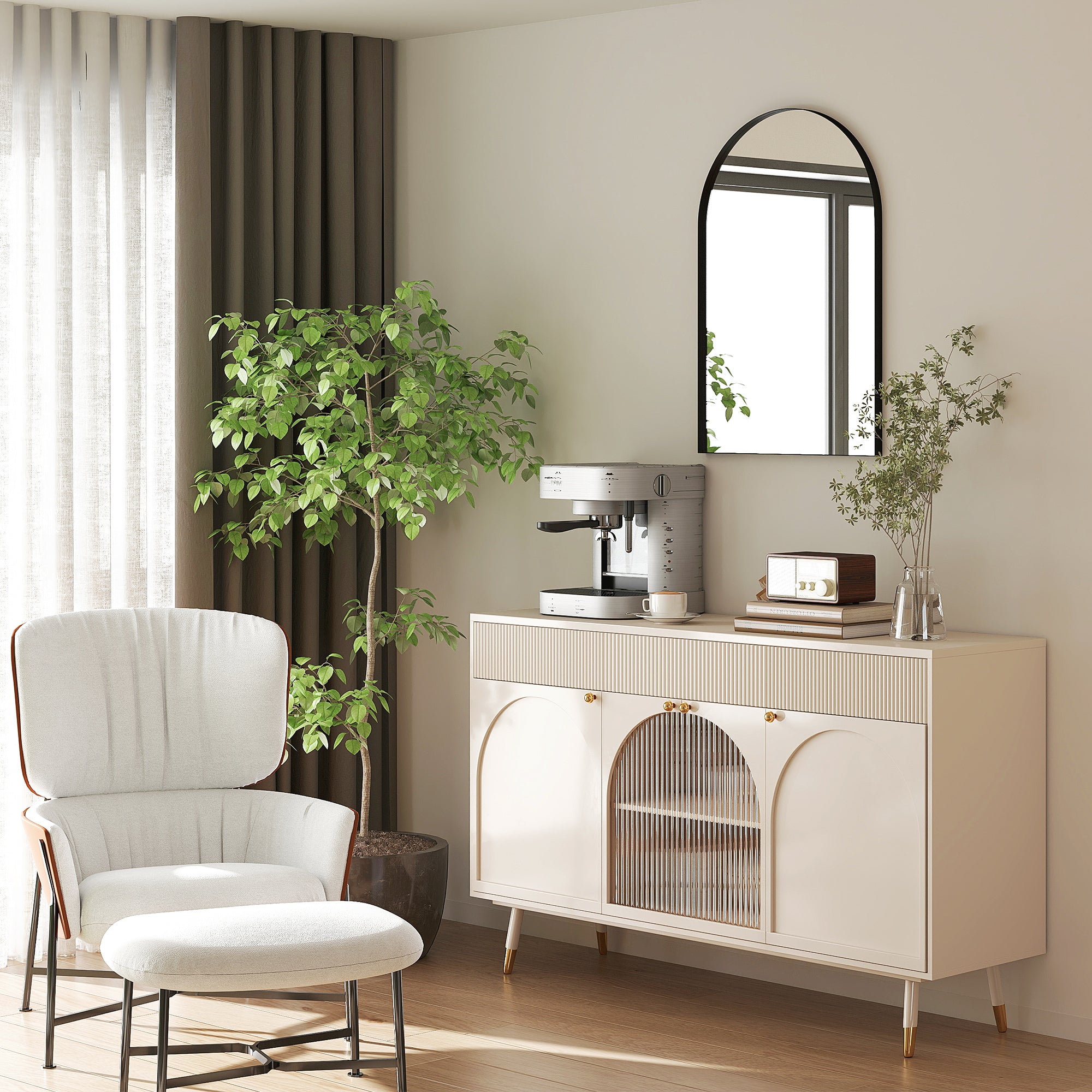 Miroir mural arqué, miroir de salle de bain, 60 x 90 cm, haute définition, avec cadre en alliage d'aluminium, pour chambre, salon, entrée, noir