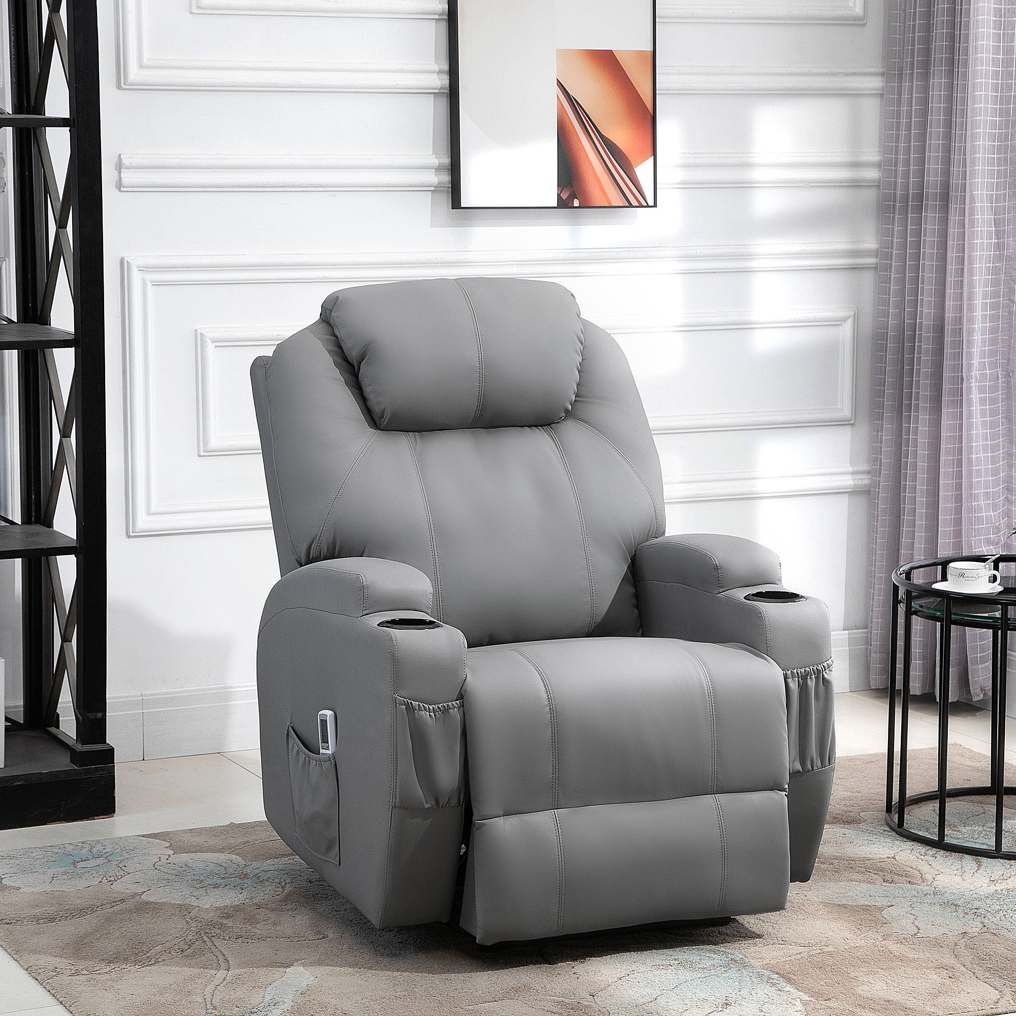 Fauteuil de Massage Inclinable, Chaise de Relaxation avec dossier et repose-pied électrique réglables revêtement synthétique pour Salon, Chambre, Cinéma Maison Gris