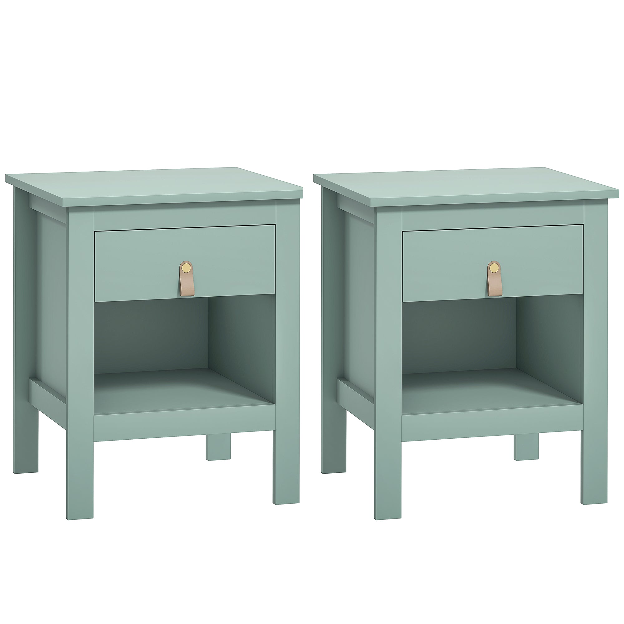 Lot de 2 tables de chevet table de nuit avec tiroir et compartiment ouvert, style moderne pour chambre à coucher, salon, 45 x 40 x 55 cm, vert