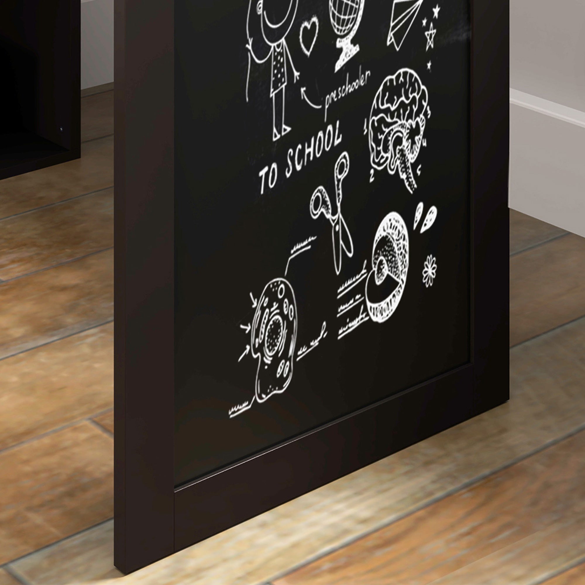 Bureau informatique pliable, bureau avec bibliothèque, poste de travail, tableau noir, 9 compartiments ouverts et étagère réglable, table d'ordinateur pour chambre, 98x51x153cm, marron