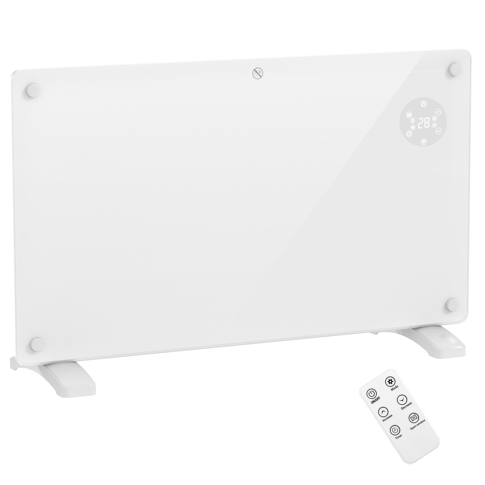 Radiateur électrique chauffage électrique mural ou au sol 1500W convecteur en verre avec affichage LED, minuterie 24 heures ou hebdomadaire, thermostat, télécommande, blanc