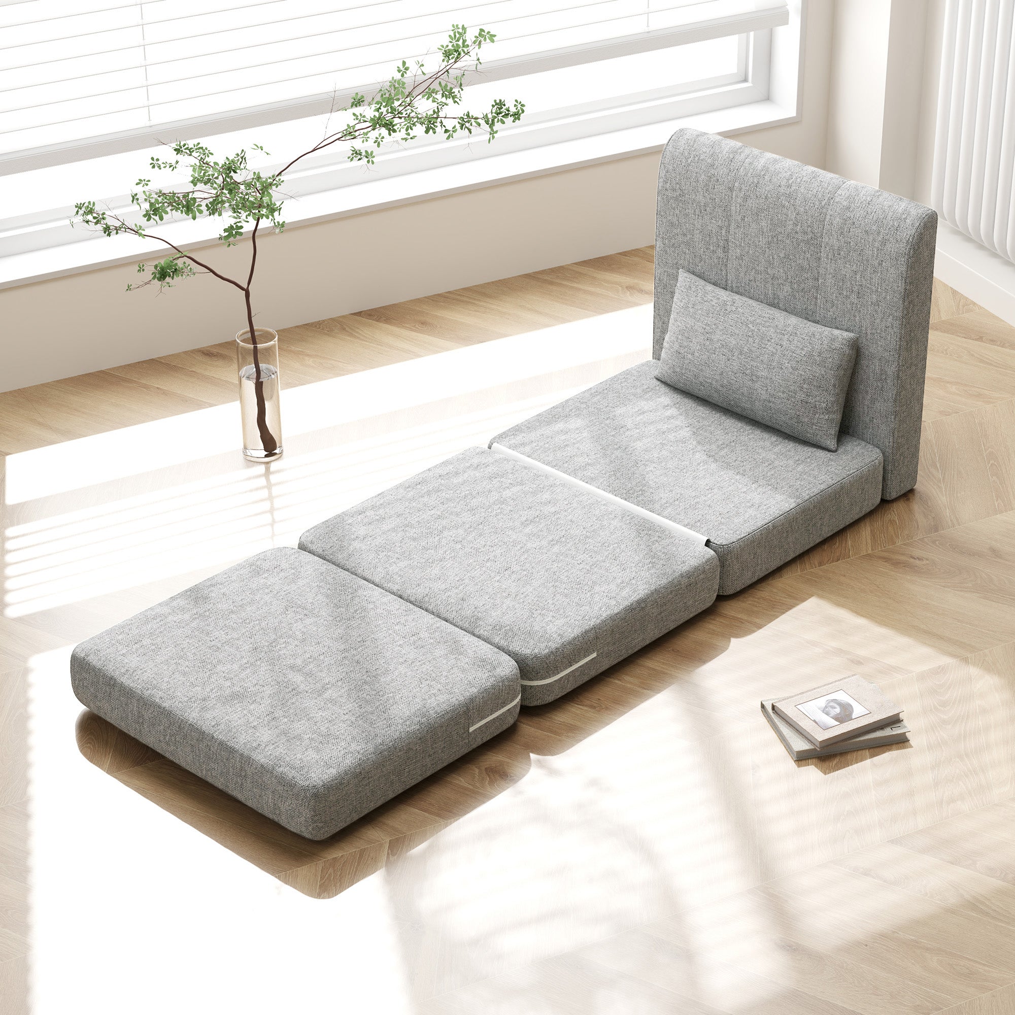 Fauteuil convertible 1 place fauteuil paresseux chauffeuse 1 place - coussin inclus, matelas tri-dépliant - pour invités, salon, charge 240 kg, tissu lin gris