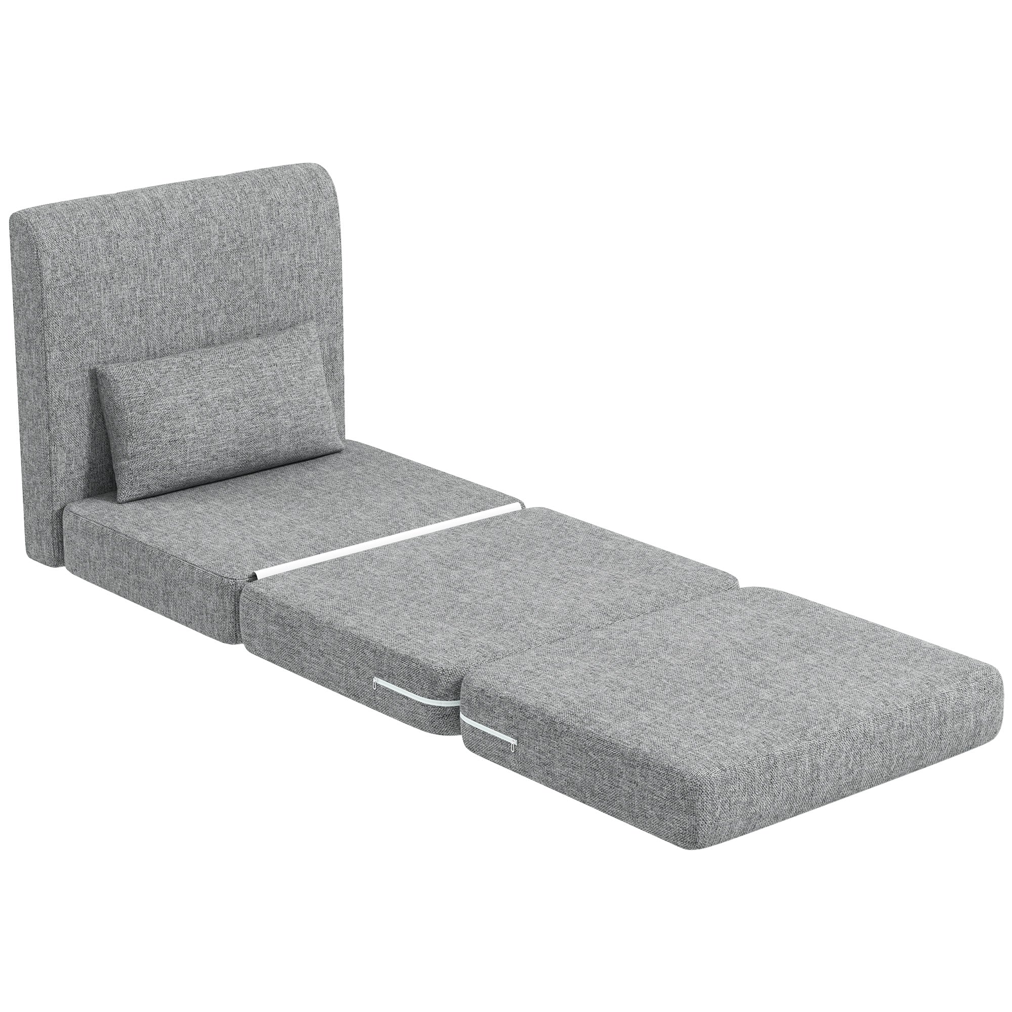 Fauteuil convertible 1 place fauteuil paresseux chauffeuse 1 place - coussin inclus, matelas tri-dépliant - pour invités, salon, charge 240 kg, tissu lin gris