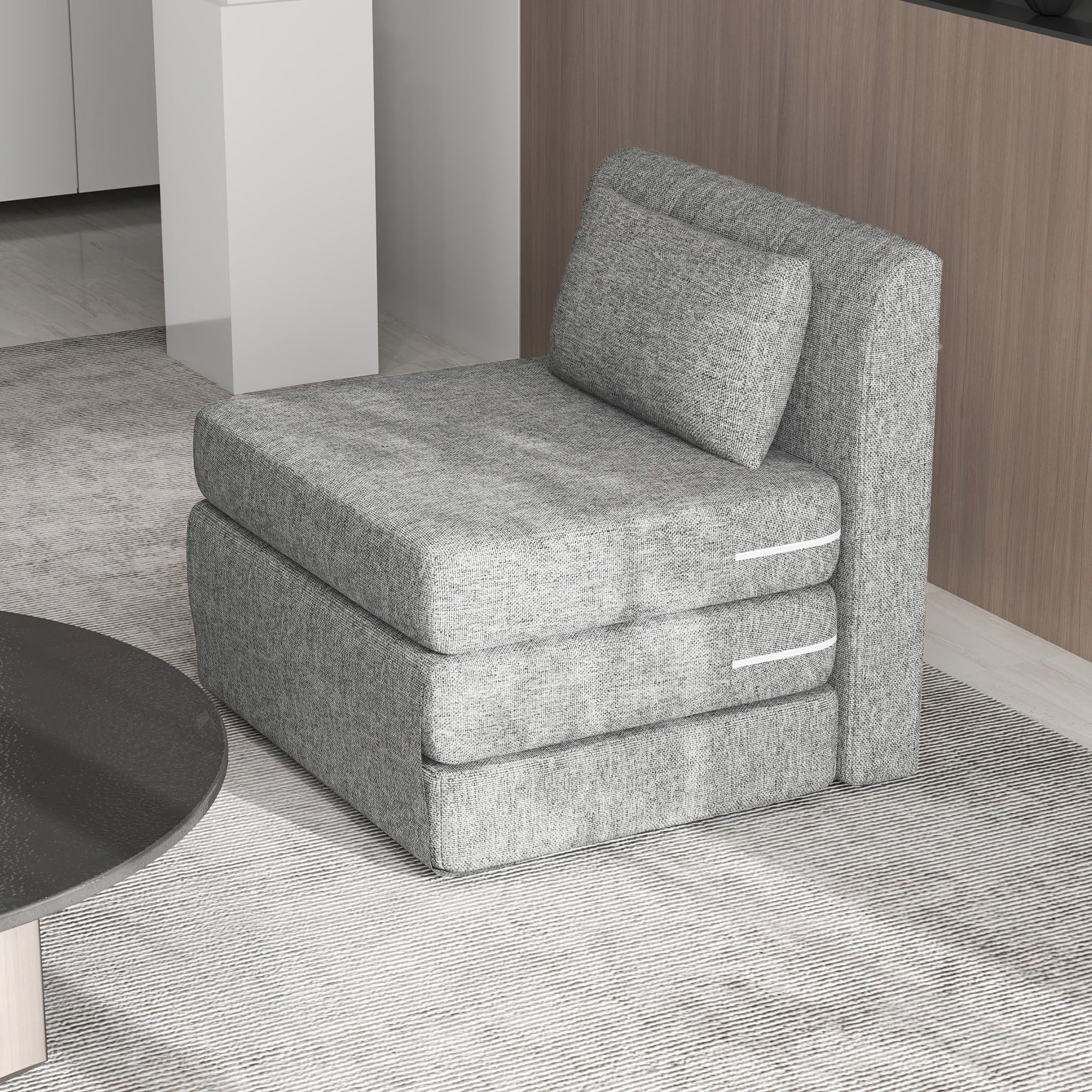 Fauteuil convertible 1 place fauteuil paresseux chauffeuse 1 place - coussin inclus, matelas tri-dépliant - pour invités, salon, charge 240 kg, tissu lin gris