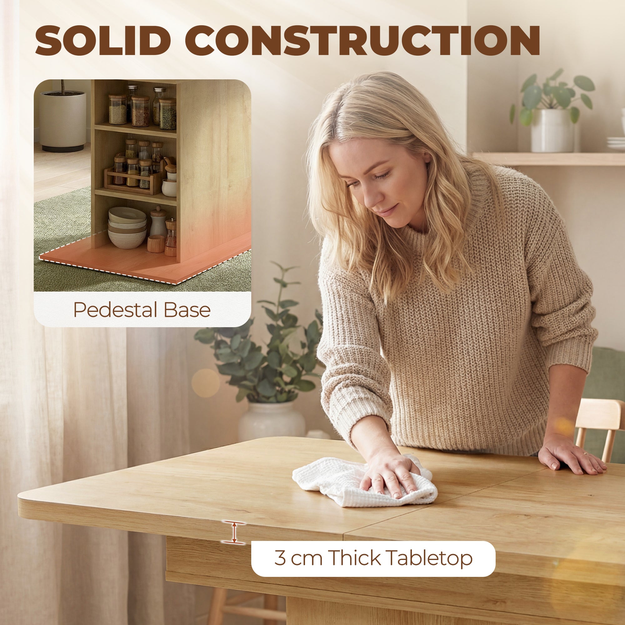 Table à Manger Extensible Rectangle pour 4 à 6 Personnes, Table de Cuisine 110-130 cm avec 6 Étagères Ouvertes et Compartiment, pour Petits Espaces, Salle à Manger, Salon, Bois Naturel