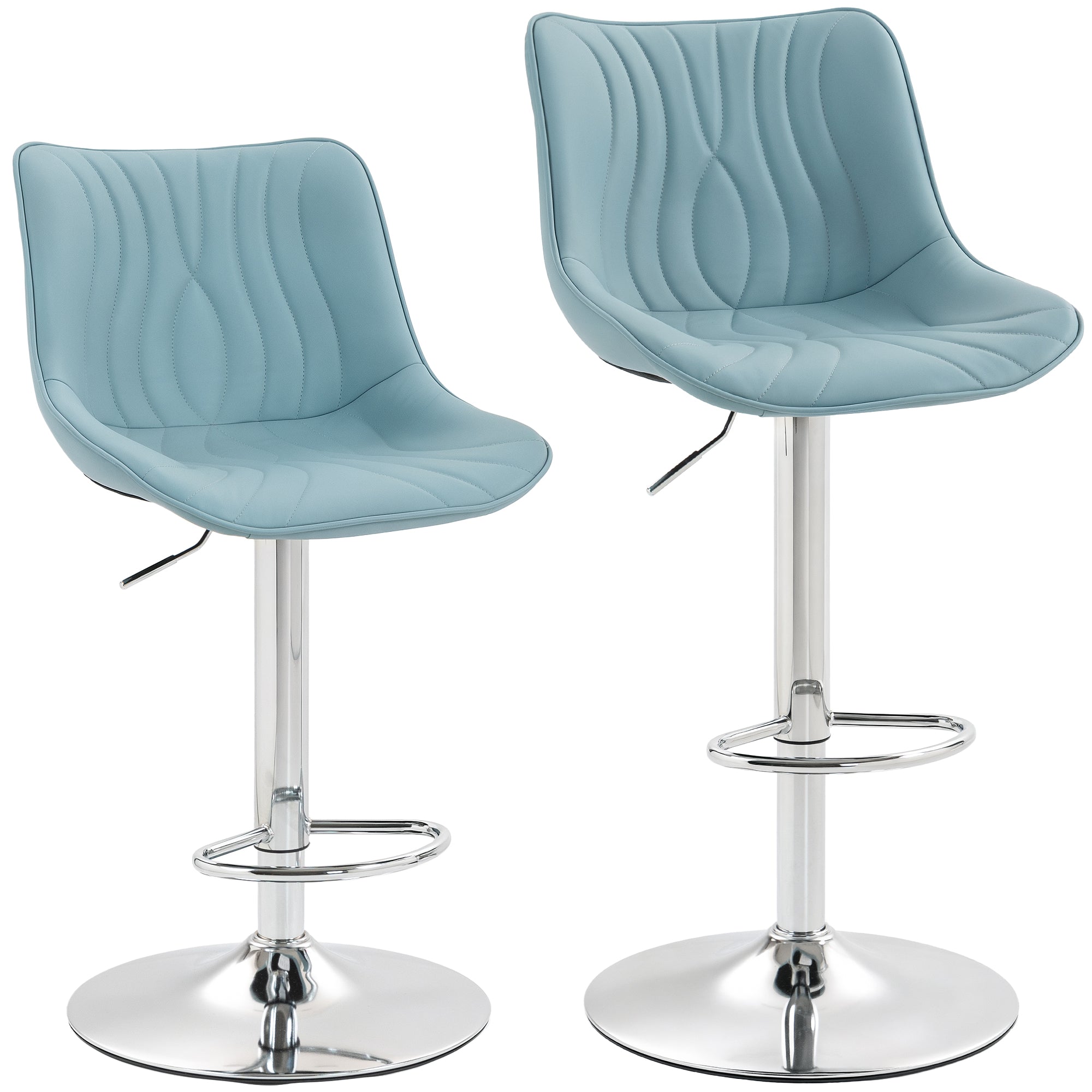 Lot de 2 tabourets de bar, chaises de bar, structure en acier, hauteur réglable 92-110 cm, chaises hautes avec dossier et repose-pieds, design moderne, siège en polyuréthane, bleu foncé