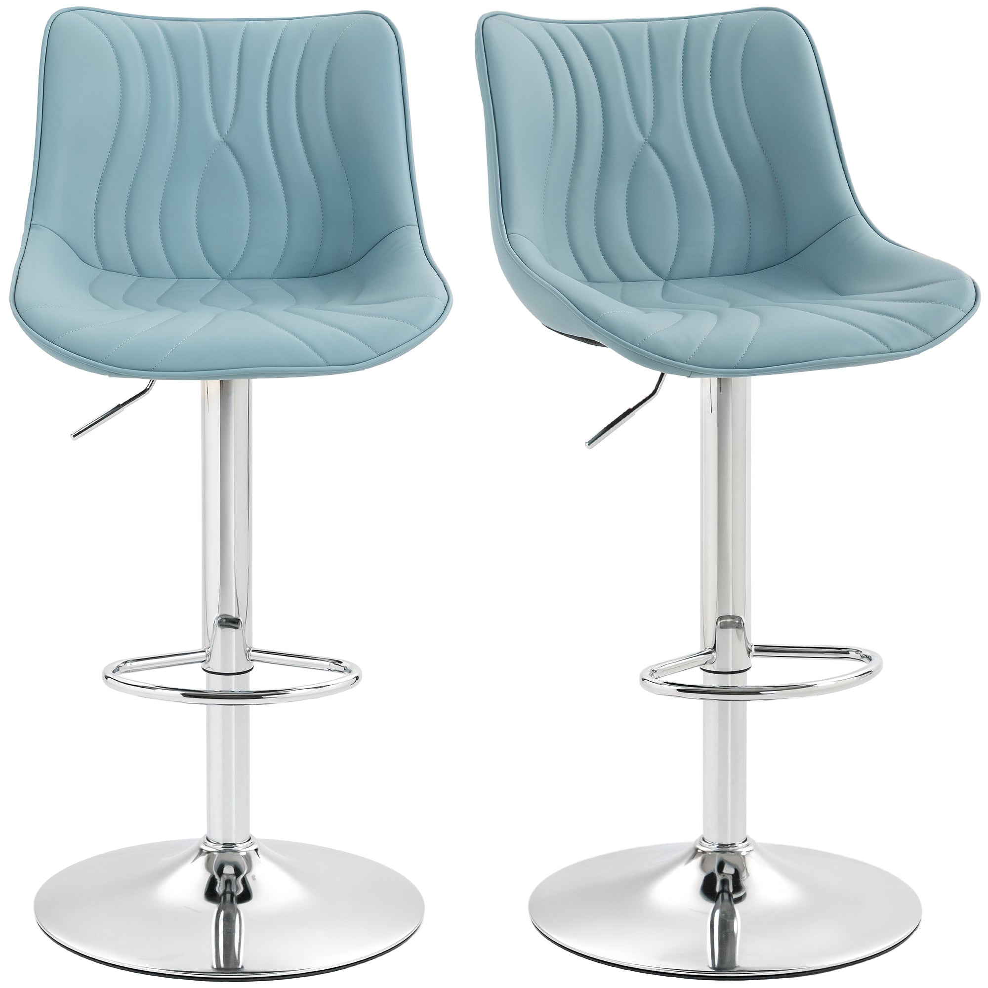 Lot de 2 tabourets de bar, chaises de bar, structure en acier, hauteur réglable 92-110 cm, chaises hautes avec dossier et repose-pieds, design moderne, siège en polyuréthane, bleu foncé