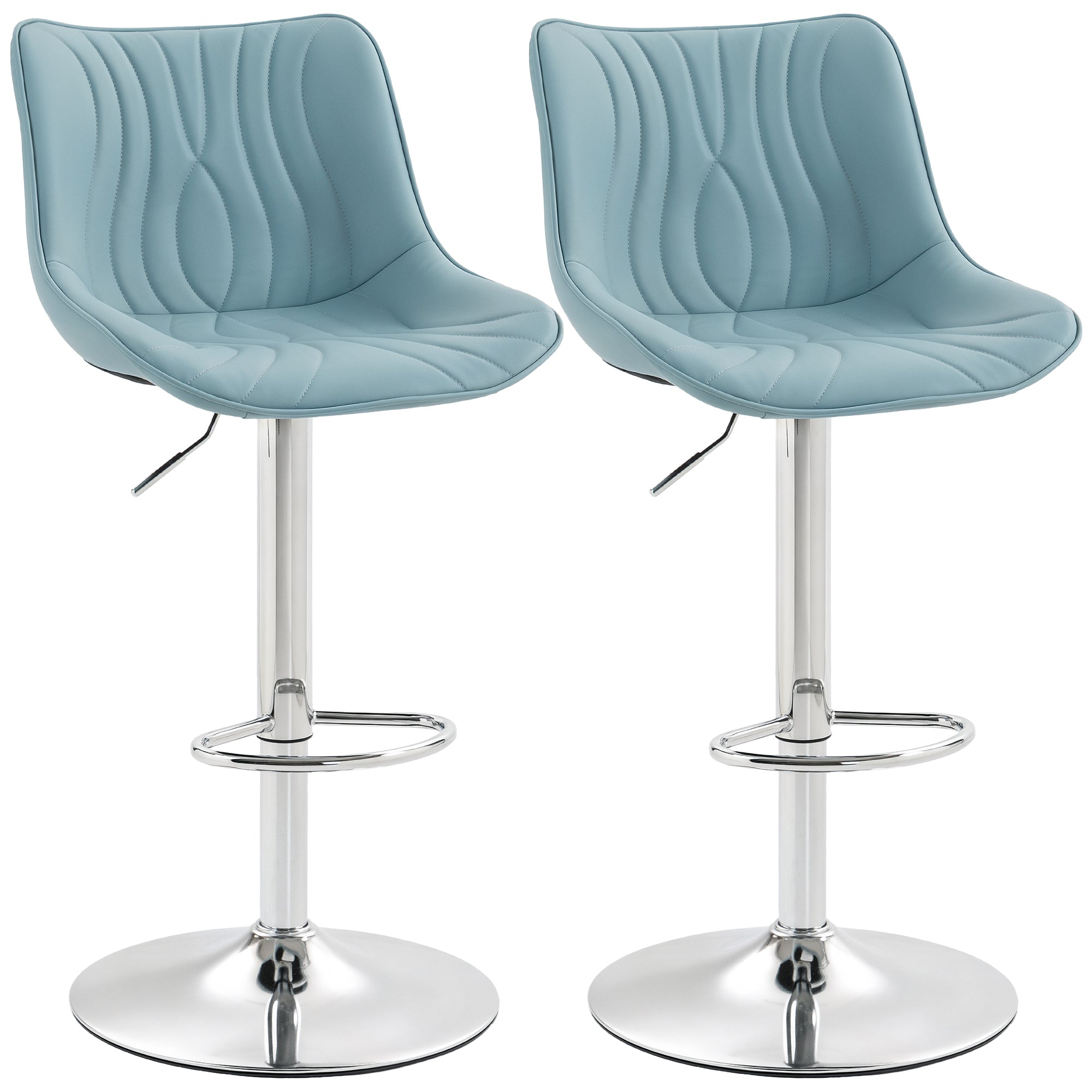 Lot de 2 tabourets de bar, chaises de bar, structure en acier, hauteur réglable 92-110 cm, chaises hautes avec dossier et repose-pieds, design moderne, siège en polyuréthane, bleu foncé