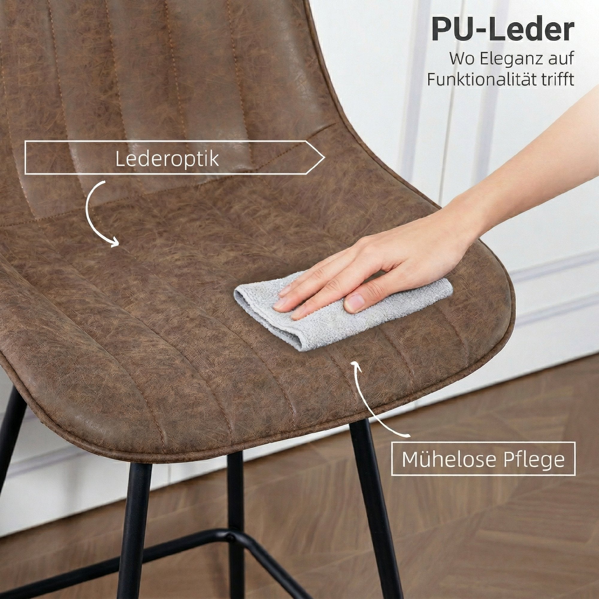 Lot de 2 Tabourets de Bar, Chaises de Bar Moderne en PU, Assise Rembourrée 68H cm à Pivotant à 360°, Dossier et Repose-Pieds, Pieds en Acier, Chaises Hautes Cuisine, Salle À Manger, Marron