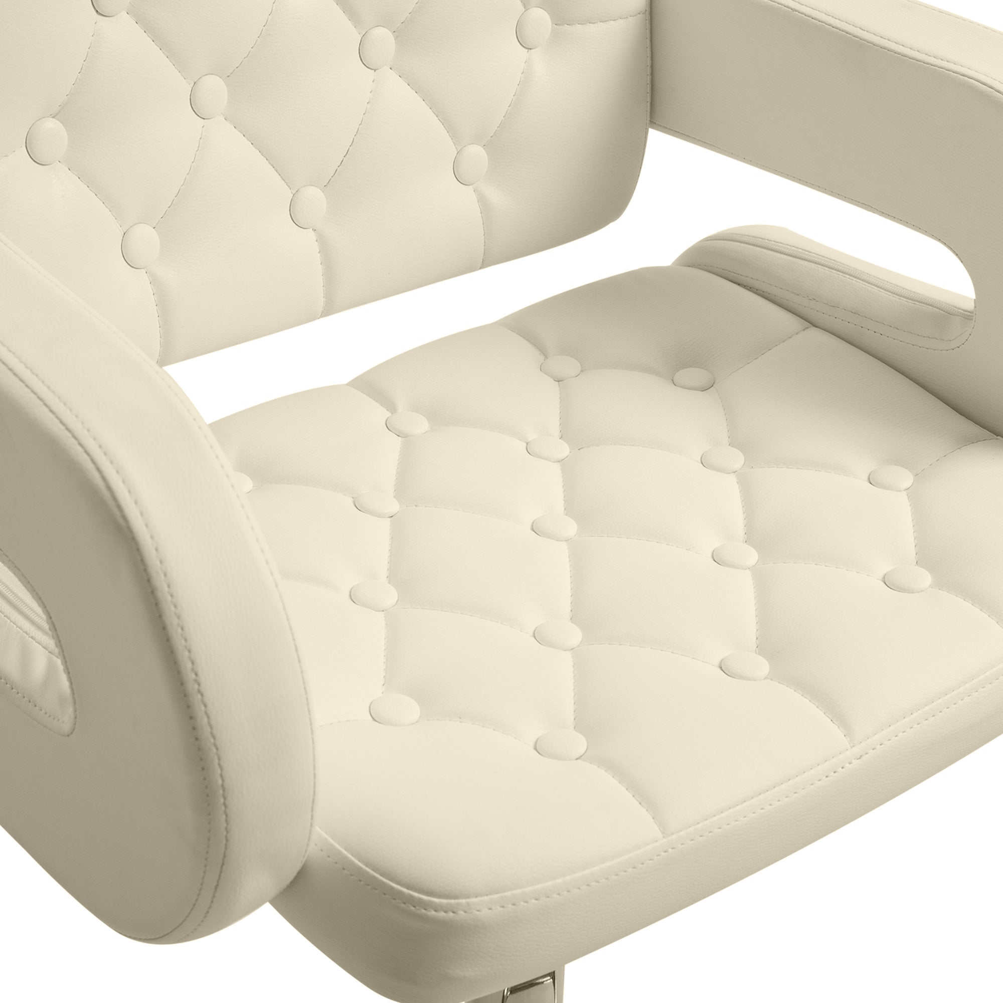 Tabouret de bar pivotant à 360°, chaise de bar réglable en hauteur avec dossier rembourrée, repose-pieds et accoudoirs, chaise haute cuisine en PU et métal pour salle à manger, comptoir, blanc