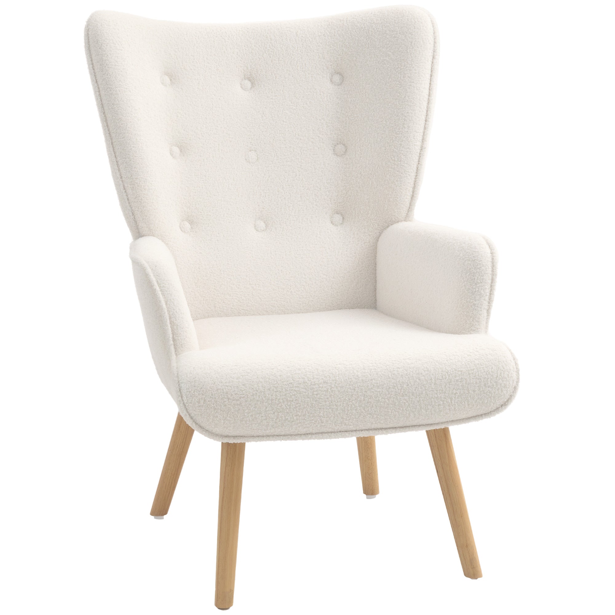 Fauteuil de salon en tissu bouclette, fauteuil moderne, capitonné et rembourré avec pieds en bois, accoudoirs et dossier ergonomique, pour salle à manger, salon, chambre, bureau, beige