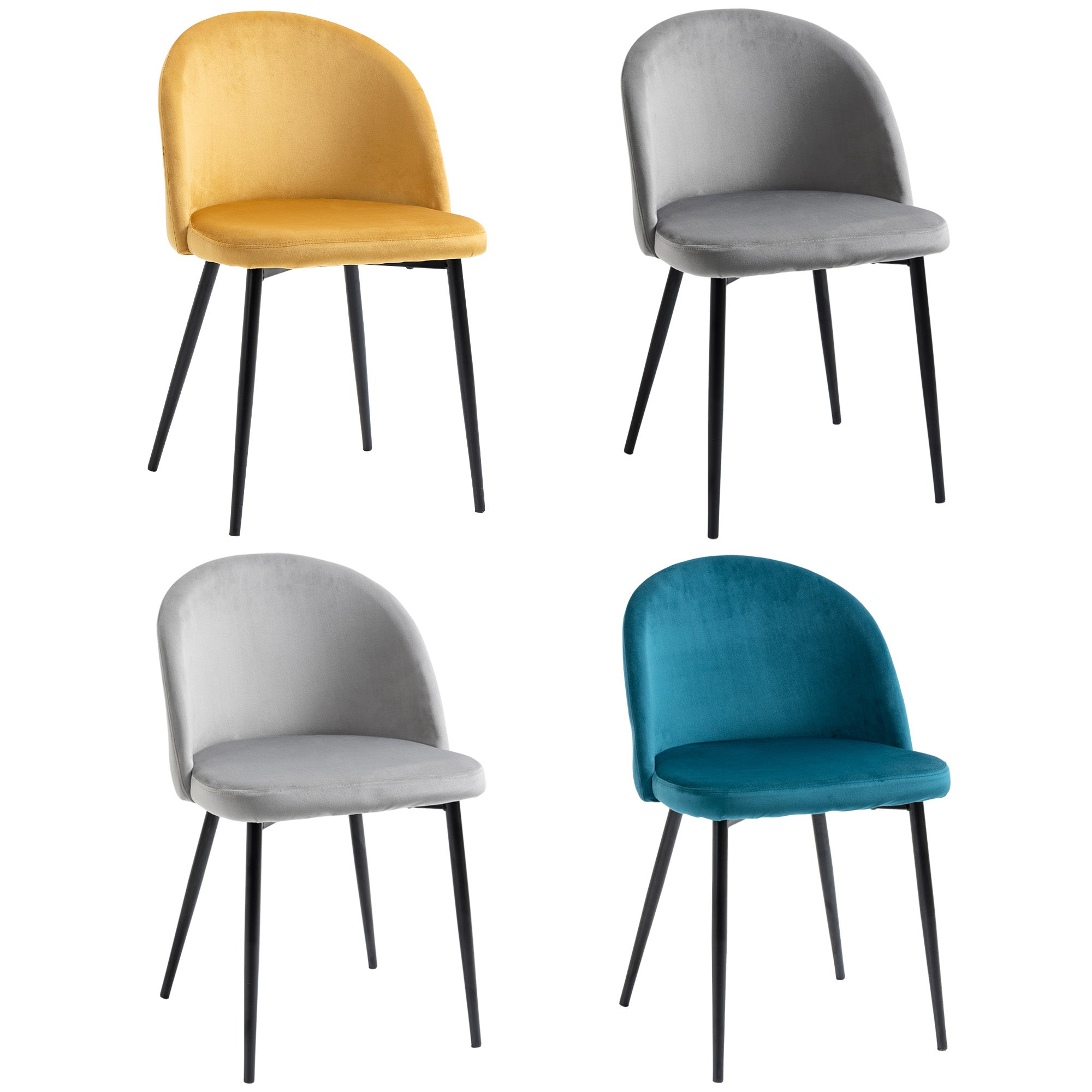 Lot de 4 chaises salle à manger chaise de cuisine scandinave chaise en velours rembourrée avec pieds effilés en métal, pour salon, salle à manger, multicolore