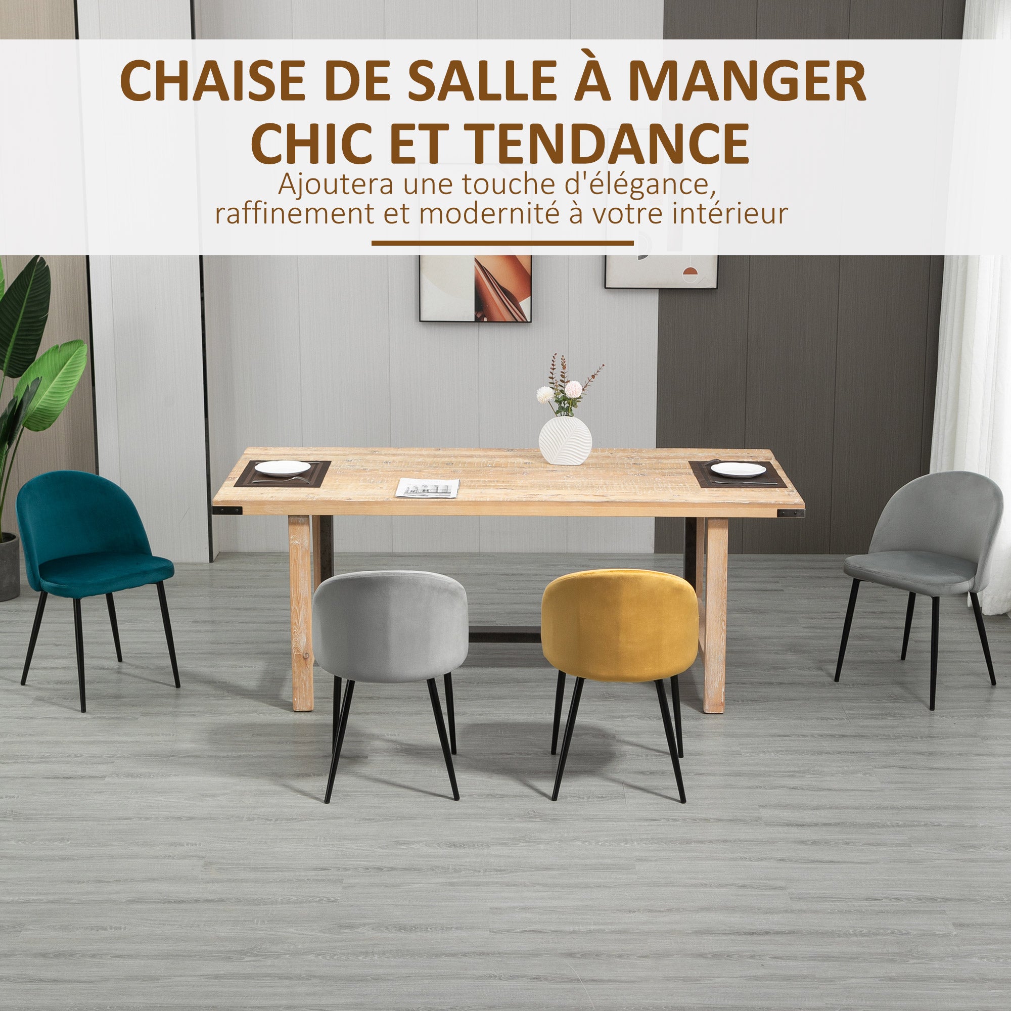 Lot de 4 chaises salle à manger chaise de cuisine scandinave chaise en velours rembourrée avec pieds effilés en métal, pour salon, salle à manger, multicolore