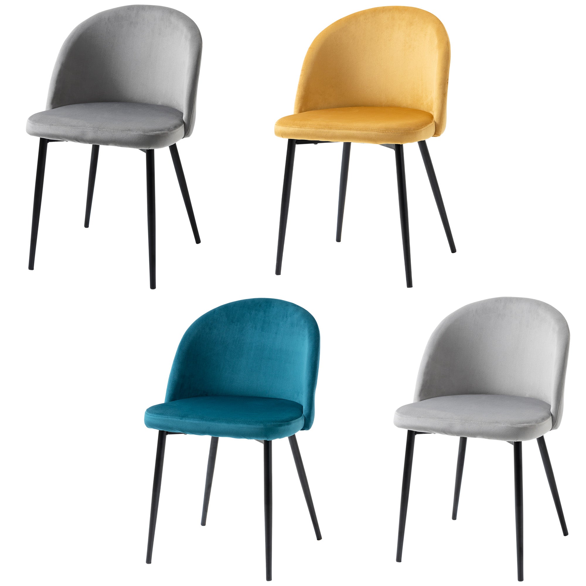 Lot de 4 chaises salle à manger chaise de cuisine scandinave chaise en velours rembourrée avec pieds effilés en métal, pour salon, salle à manger, multicolore