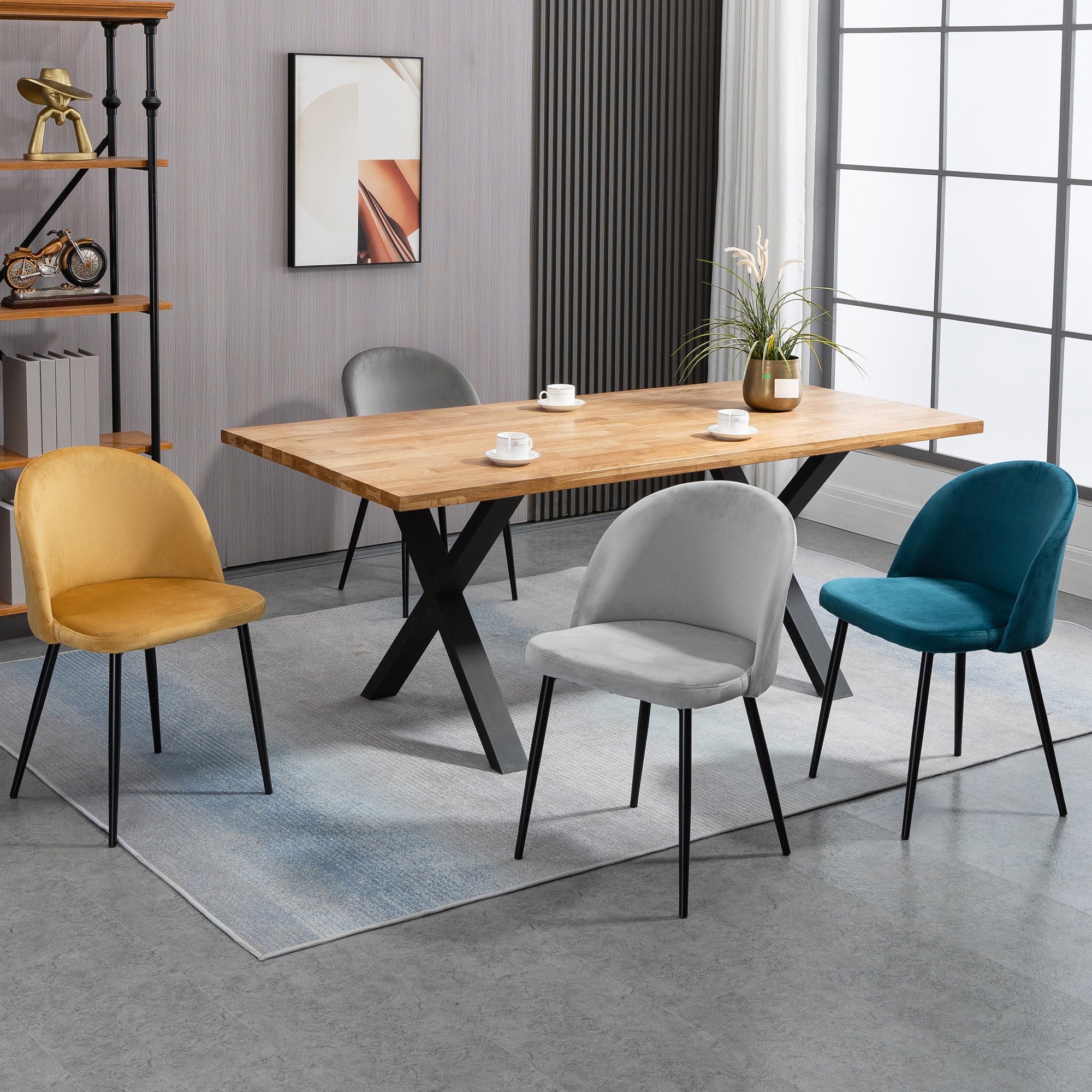 Lot de 4 chaises salle à manger chaise de cuisine scandinave chaise en velours rembourrée avec pieds effilés en métal, pour salon, salle à manger, multicolore