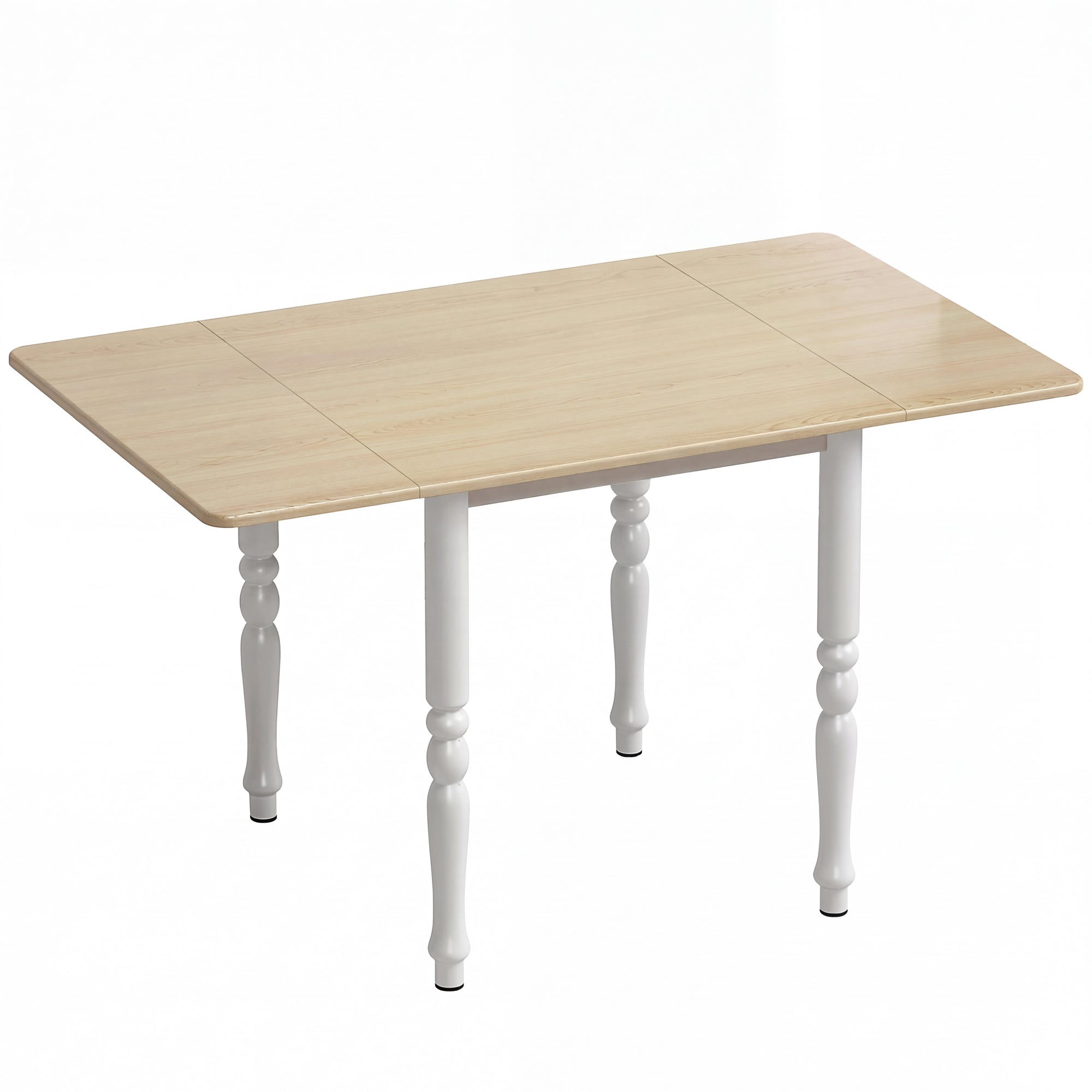 Table à manger pliante pour 4 à 6 personnes 74-134 cm, table de cuisine rectangulaire avec 2 abattants, pieds tournés en acier, pour petits espaces, salle à manger, effet bois naturel