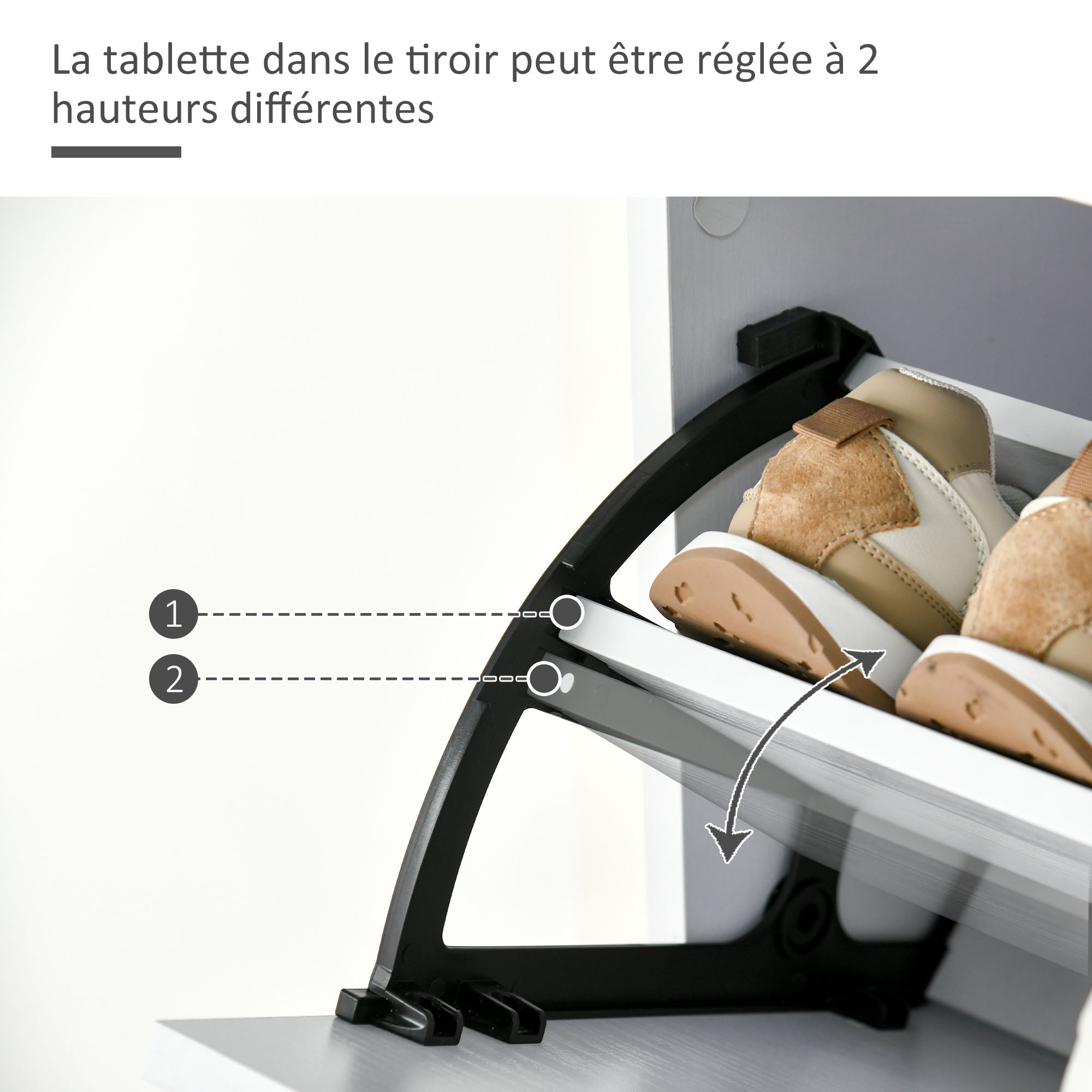 Meuble à Chaussures - 3 Portes abattantes et tiroir Coulissant - dim. 62L x 24l x 135H cm - poignées alu. Panneaux Particules Blanc