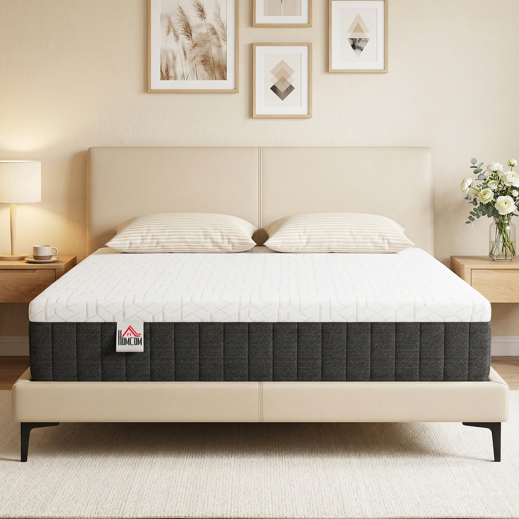 Matelas 140x190cm, Matelas 2 Personnes à Ressorts Ensachés, Mousse à Mémoire de Forme, 25cm d'Épaisseur, Soutien en 7 Zones, Housse Amovible Lavable, Certifié Oeko-Tex, Fermeté Moyenne