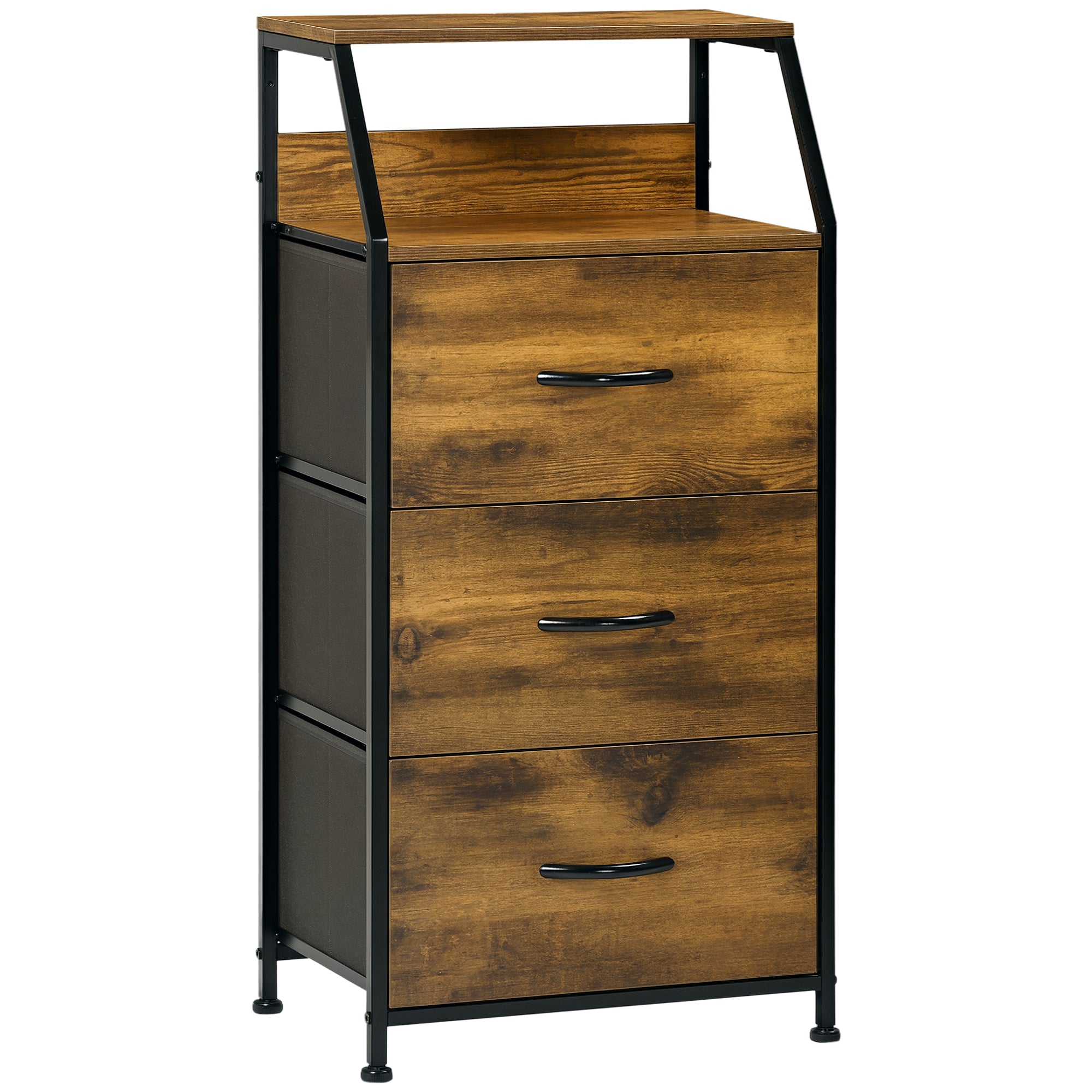 Meuble de rangement style industriel commode 3 tiroirs en tissu amovibles et 2 étagères - 44 x 29 x 92 cm - bois et métal