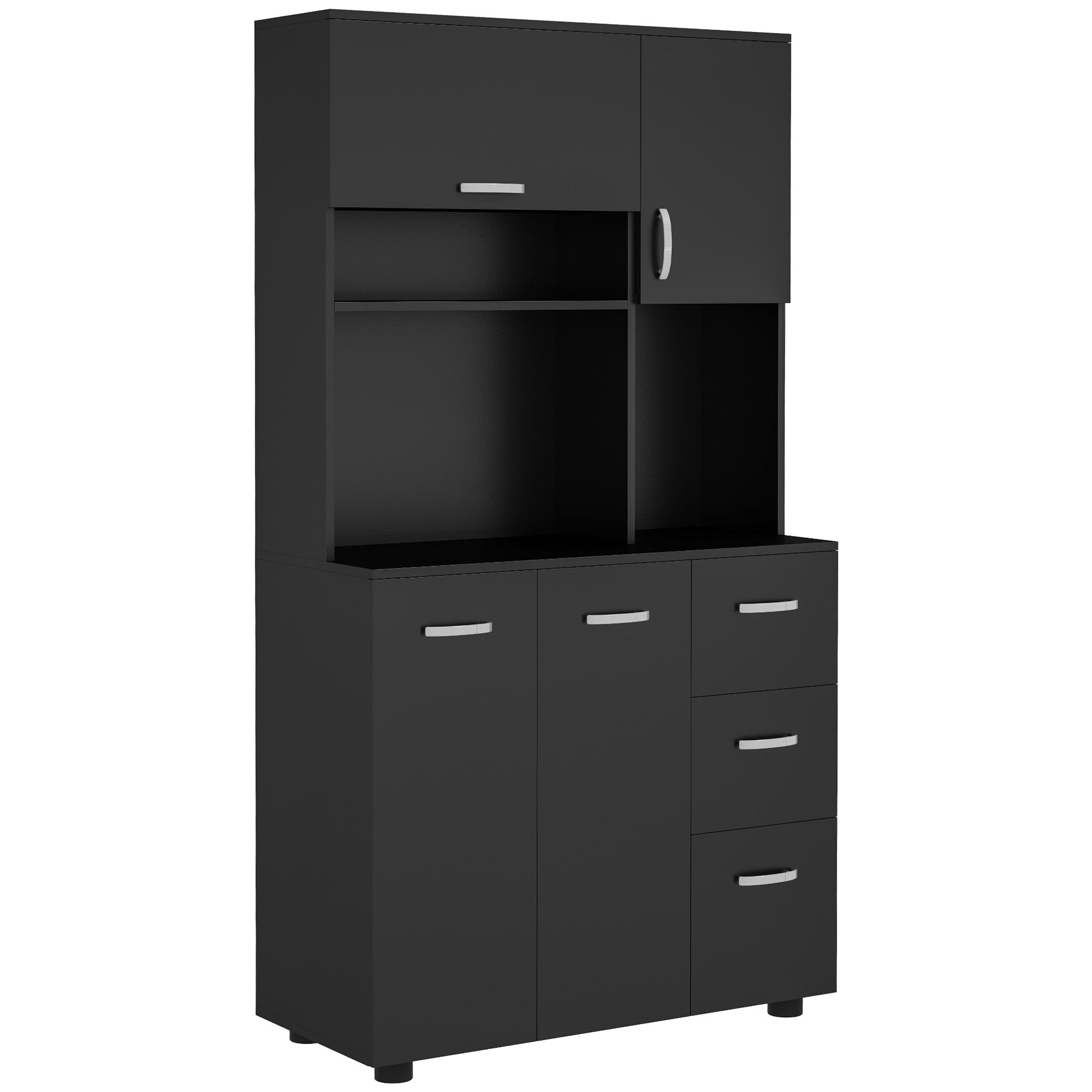 Armoire de cuisine multi-rangements 4 portes 3 tiroirs étagère + grand plateau 89L x 39,5l x 168H cm noir