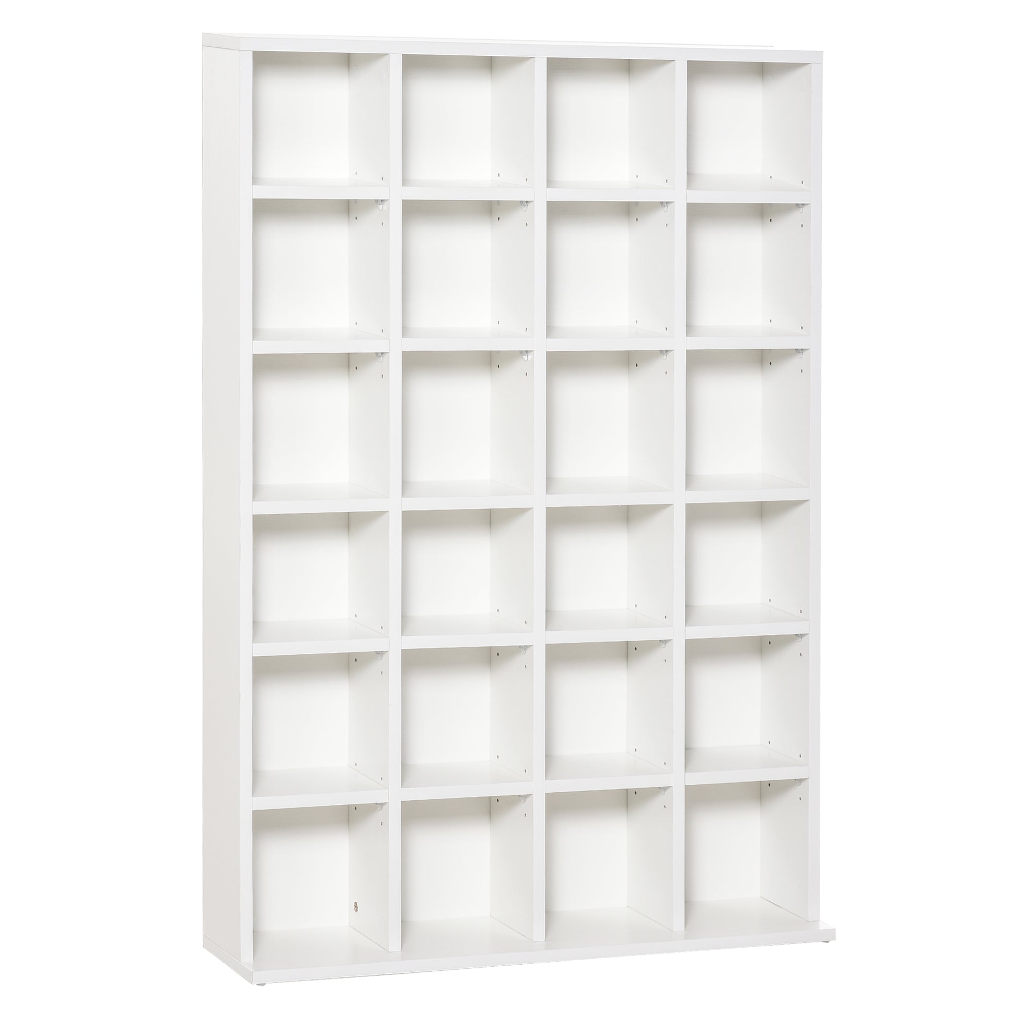 Rangements pour CD et DVD, meuble de rangement multimédia avec 24 compartiments, capacité max. 456 CD/ 336 DVD, bibliothèque en bois avec étagères réglables, 89 x 20 x 130,5 cm, blanc