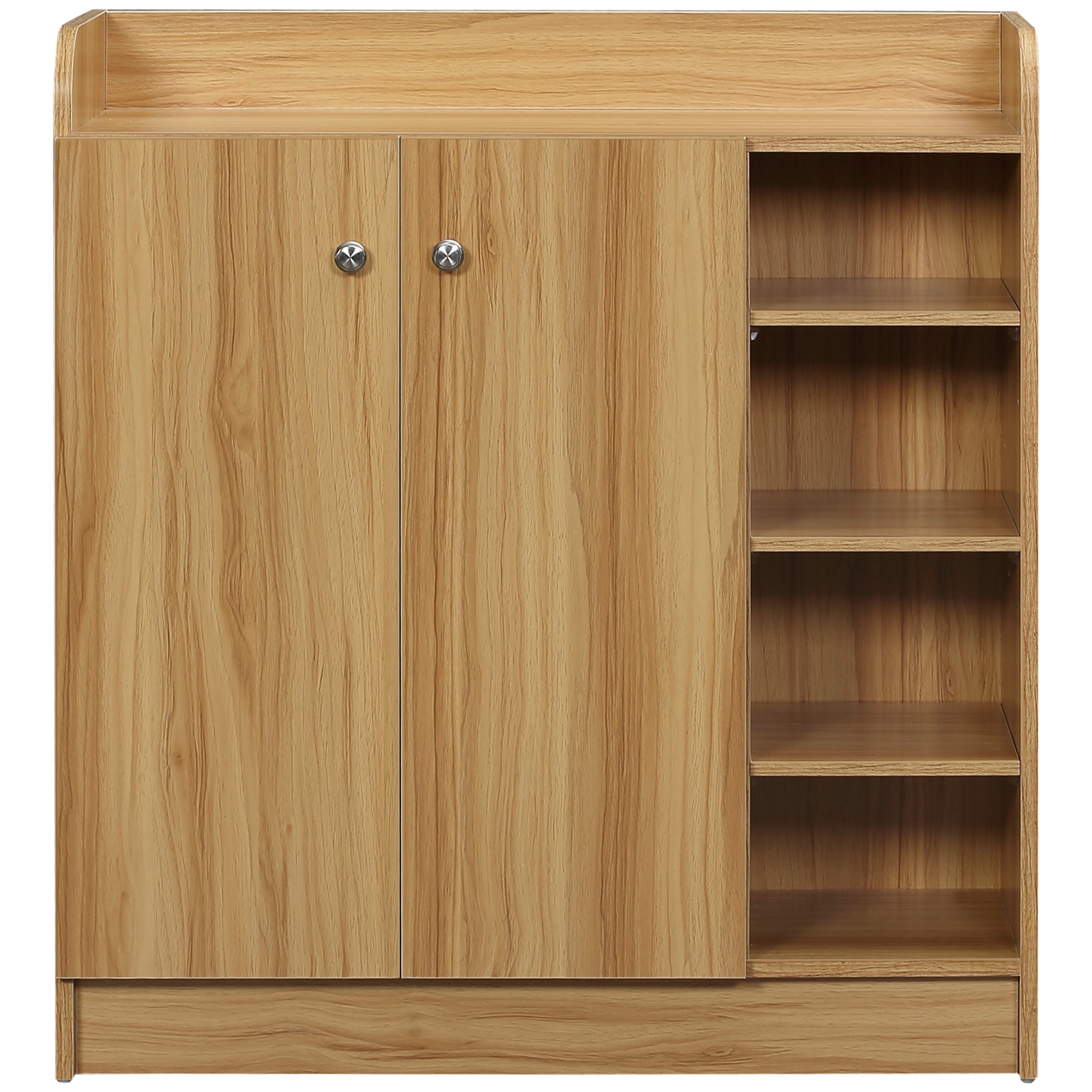 Meuble de rangement à chaussures pour entrée 12 paires - armoire à chaussures avec 4 compartiments ouverts et placard double porte - étagère réglable - 83L x 30l x 90H cm - marron