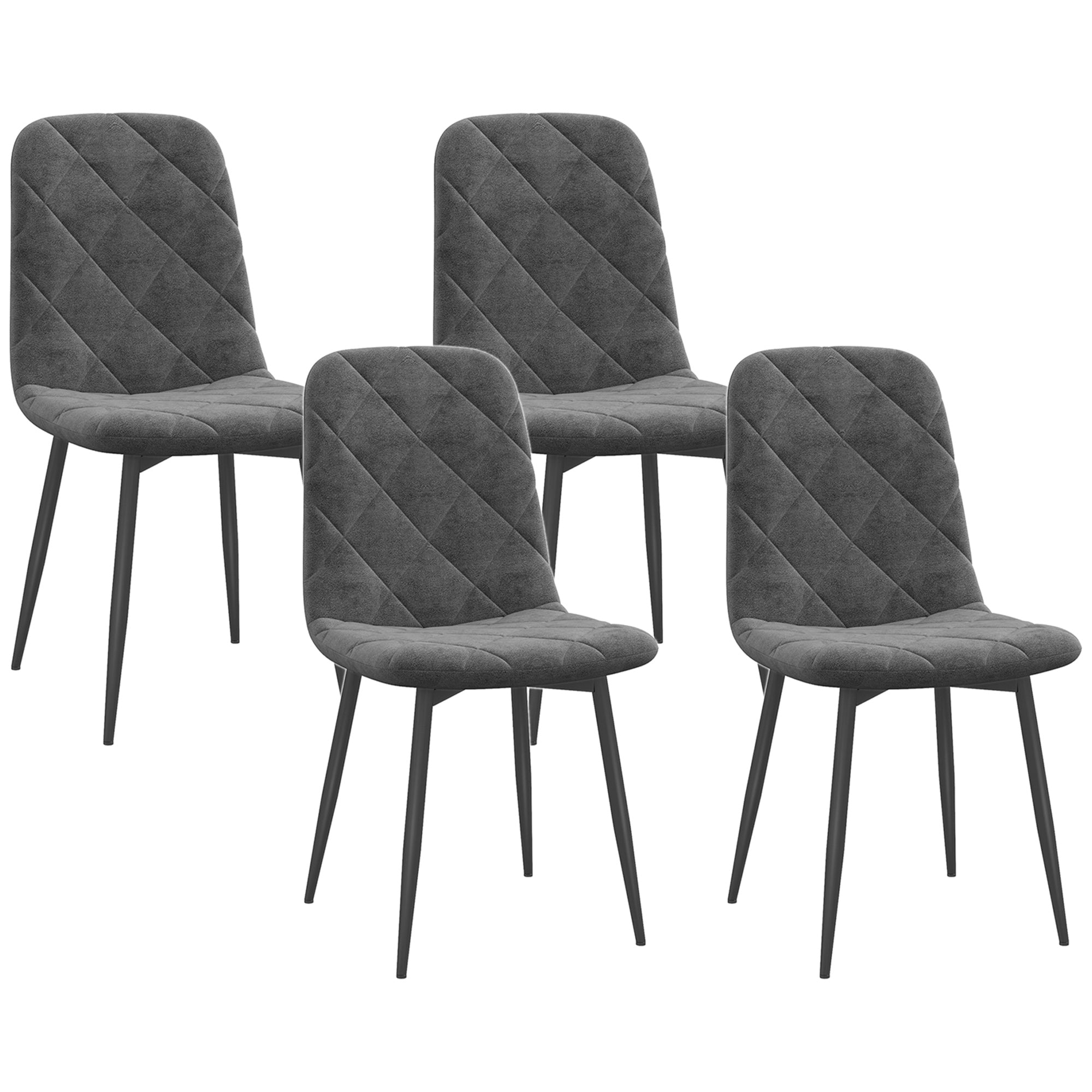 Lot de 4 chaises de salle à manger, chaises de cuisine rembourrées avec dossier haut, pieds en acier et tissu effet velours, pour salon, chambre, cuisine, gris