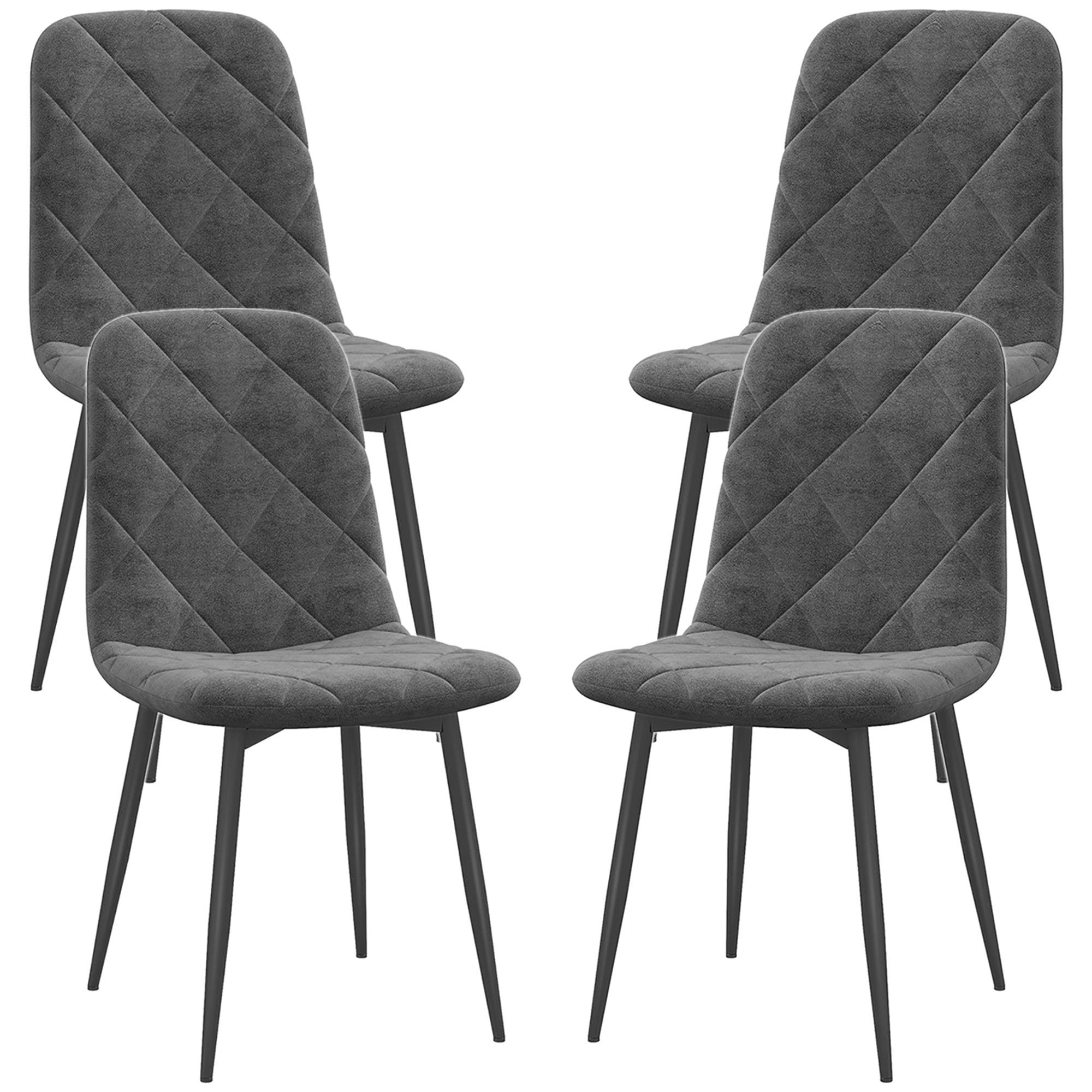 Lot de 4 chaises de salle à manger, chaises de cuisine rembourrées avec dossier haut, pieds en acier et tissu effet velours, pour salon, chambre, cuisine, gris