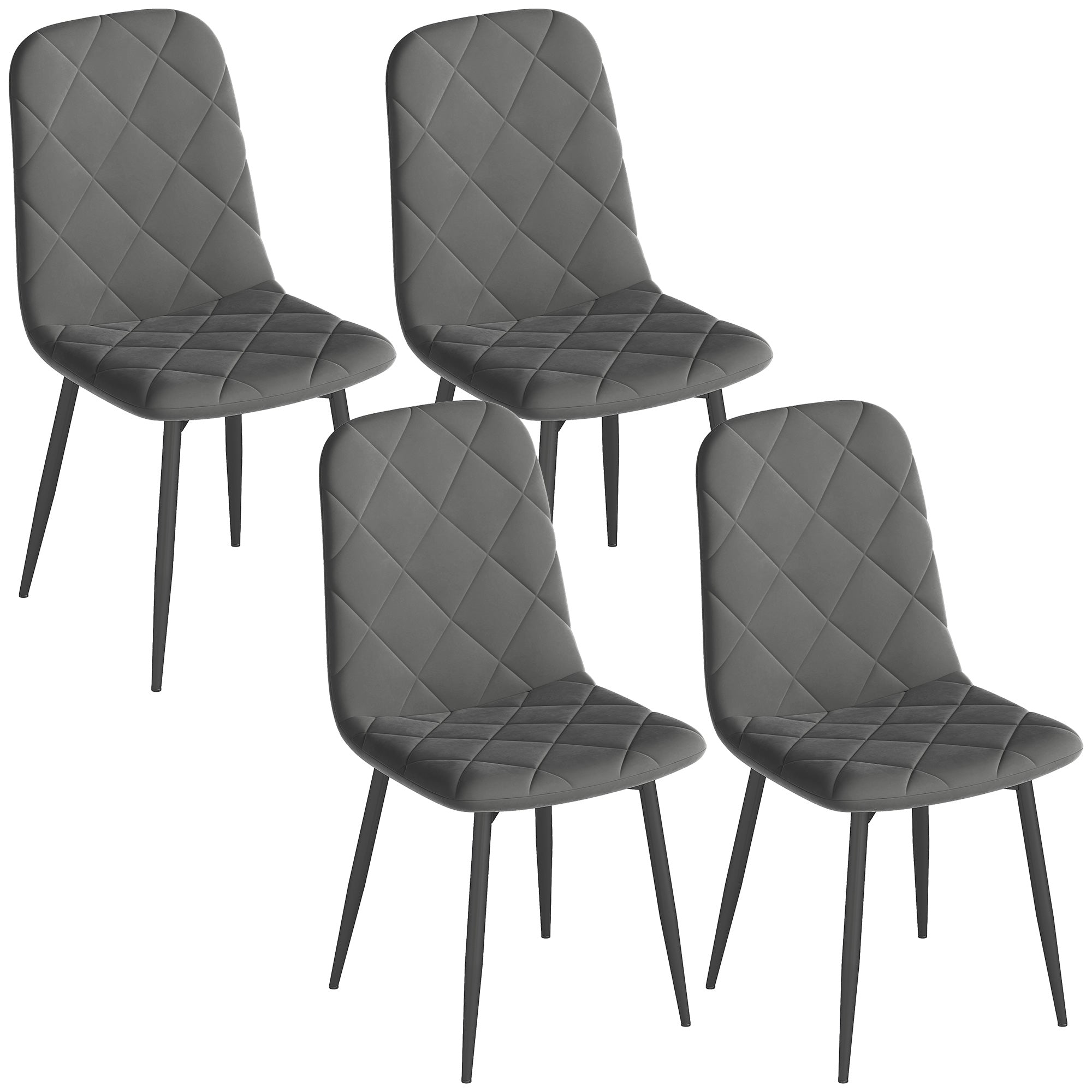 Lot de 4 chaises de salle à manger, chaises de cuisine rembourrées avec dossier haut, pieds en acier et tissu effet velours, pour salon, chambre, cuisine, gris
