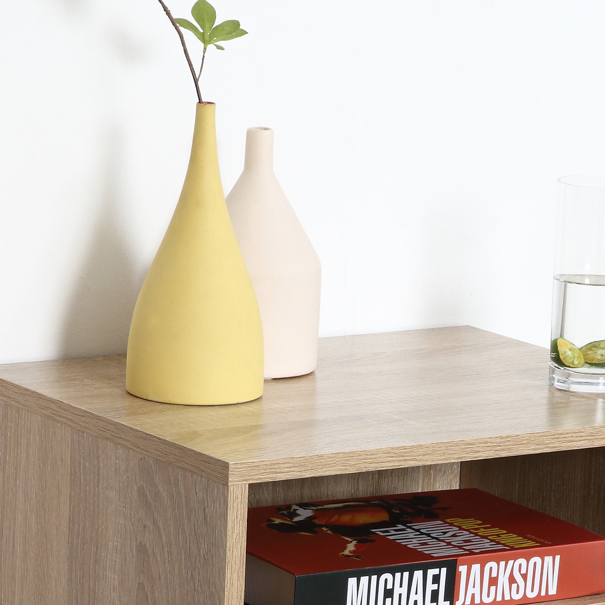 Lot de 2 Tables de Chevet murales - Lot de 2 Tables de Nuit - tiroir Coulissant, Niche, Plateau - Panneaux Particules Aspect chêne Clair