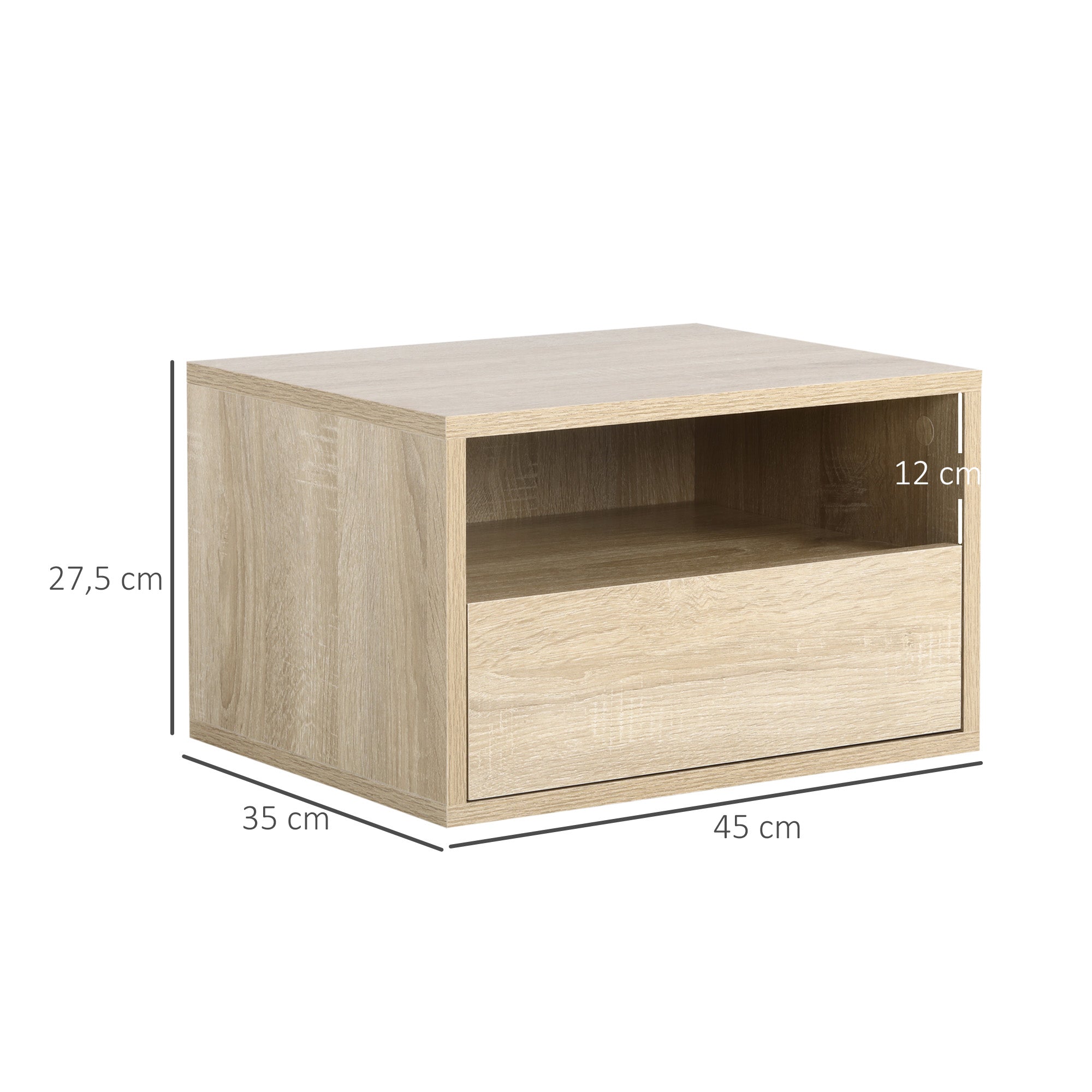 Lot de 2 Tables de Chevet murales - Lot de 2 Tables de Nuit - tiroir Coulissant, Niche, Plateau - Panneaux Particules Aspect chêne Clair