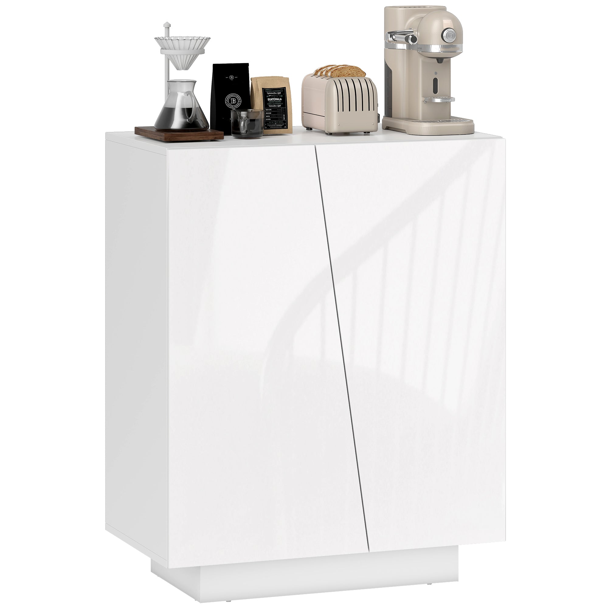 Buffet à haute brillance, meuble de rangement avec placard double porte géométrique et étagère réglable, style moderne, buffet salle à manger, cuisine et salon, 70 x 40 x 88 cm, blanc
