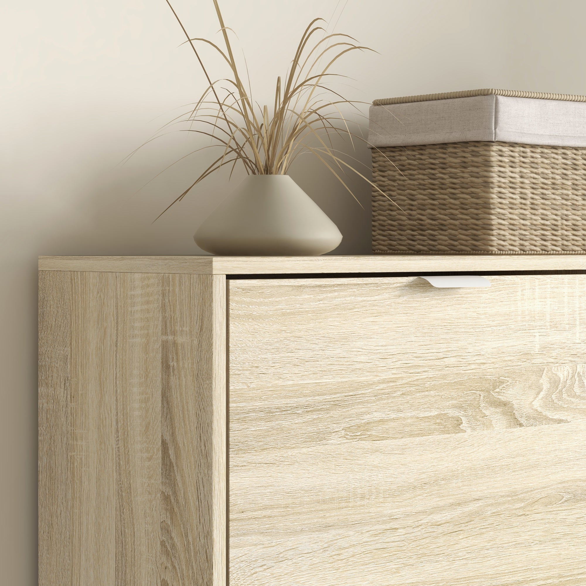 Meuble à chaussures armoire à chaussures avec 4 abattants, 2 placards et façades miroir avec étagères réglables pour 16 paires de chaussures, meuble d'entrée