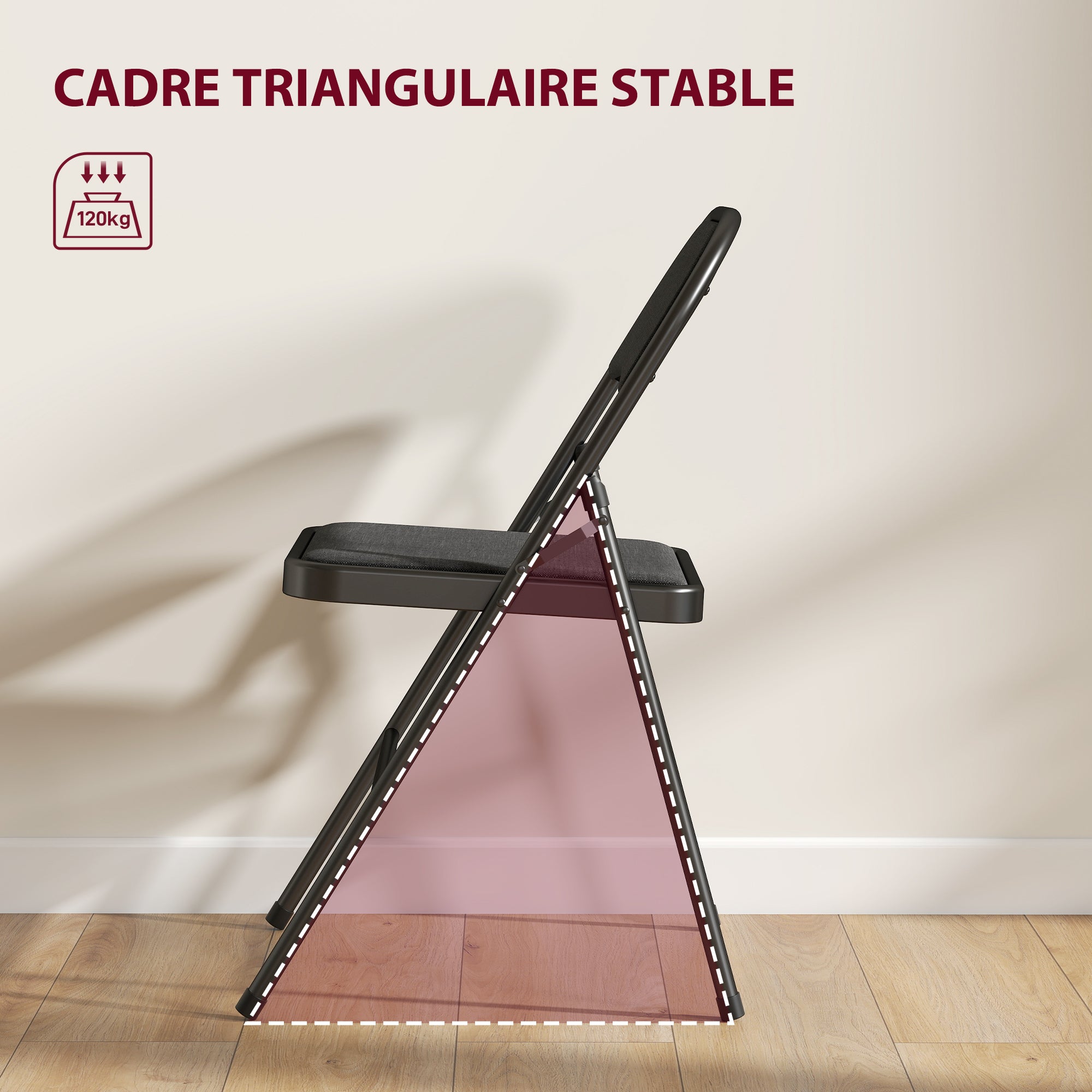 Lot de 6 chaises pliantes chaises de salle à manger portables chaise pliable d'intérieur avec coussin en lin et cadre en acier 45 x 46 x 78 cm noir