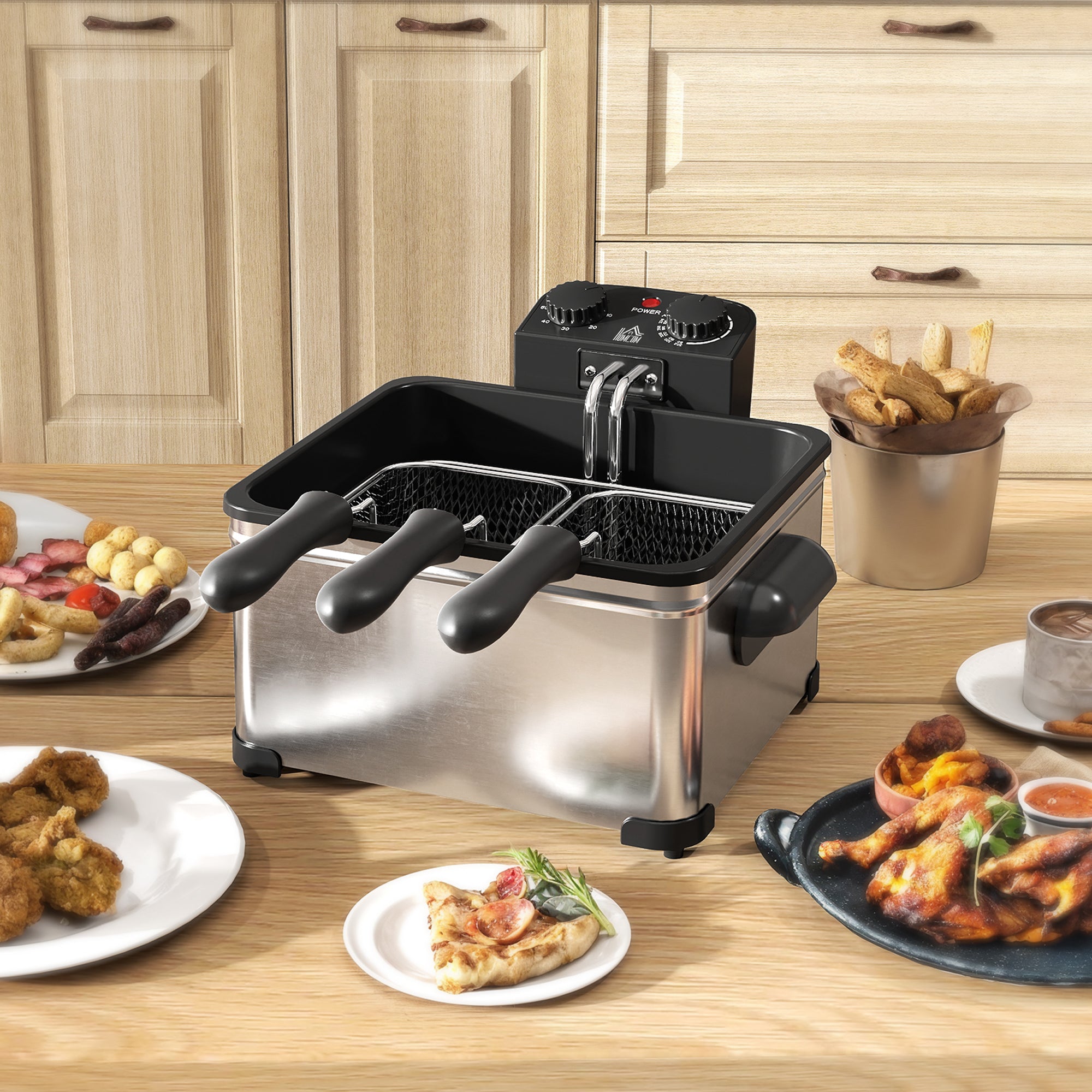 Friteuse 5 litres avec température et minuterie réglables, friteuse en acier inoxydable 2000 W avec panier à huile amovible et fenêtre de visualisation, pour frites et poulet frit
