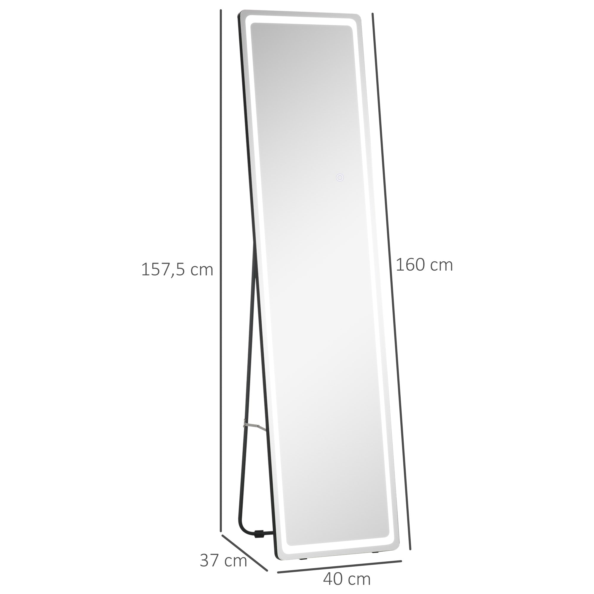 Miroir sur pied rectangulaire miroir mural lumière LED - intensité et couleur réglable avec télécommande - 40 x 37 x 157,5H cm