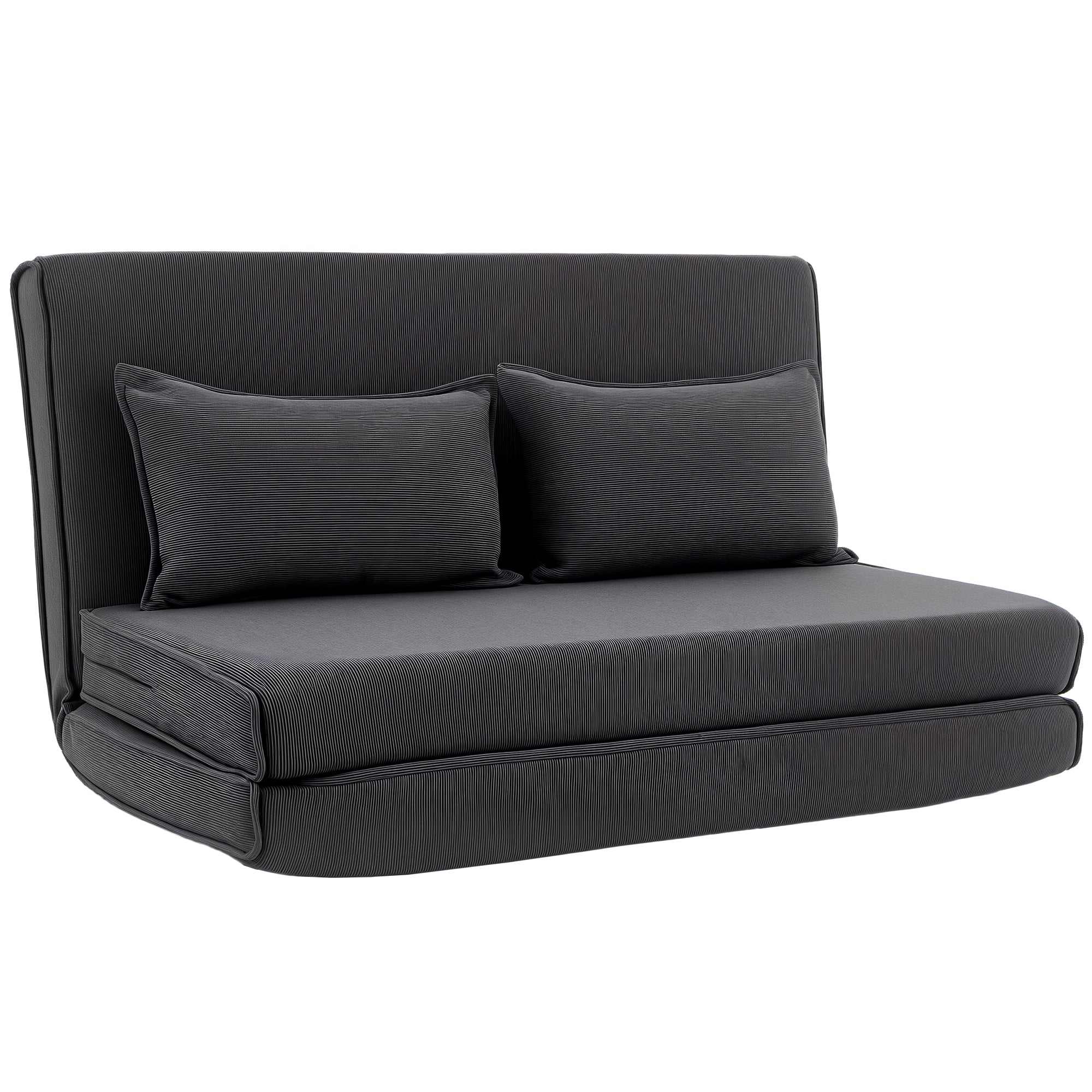 Canapé-Lit Pliant, Chauffeuse 2 Places Convertible Velours Côtelé, Matelas Pliable, Dossier Réglable, Assise Large, Coussin Épais et 2 Oreillers, pour Salon, Chambre et Bureau, Gris Foncé