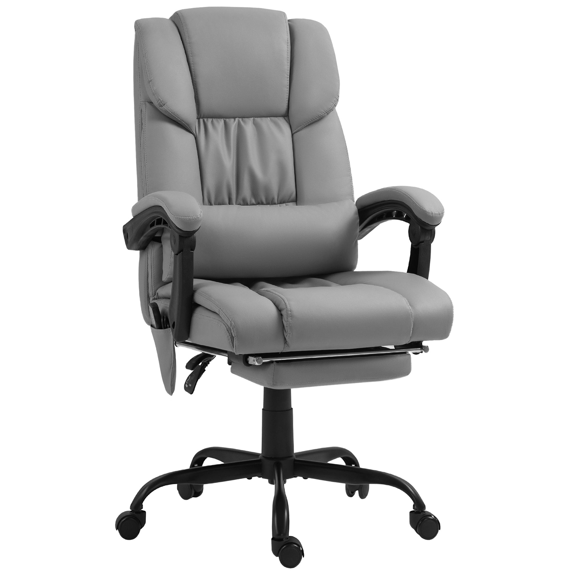 Fauteuil de bureau massant avec repose-pieds, chaise de bureau, chaise ergonomique, hauteur réglable, dossier inclinable et télécommande filaire, tissu en revêtement synthétique gris