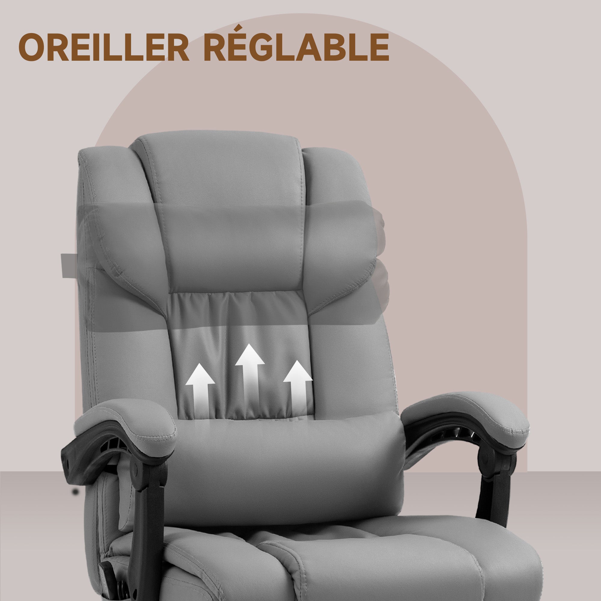 Fauteuil de bureau massant avec repose-pieds, chaise de bureau, chaise ergonomique, hauteur réglable, dossier inclinable et télécommande filaire, tissu en revêtement synthétique gris