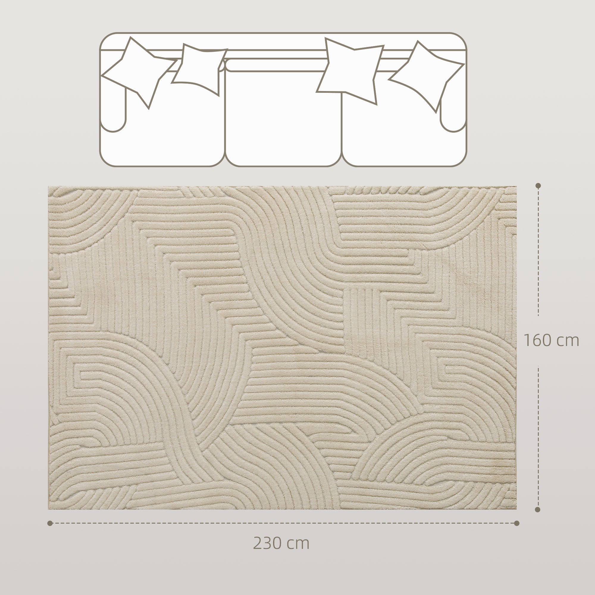 Tapis salon 230 x 160 cm, tapis à poils épais géométrique, moelleux et antidérapant, style moderne, pour salon, chambre à coucher, bureau, crème